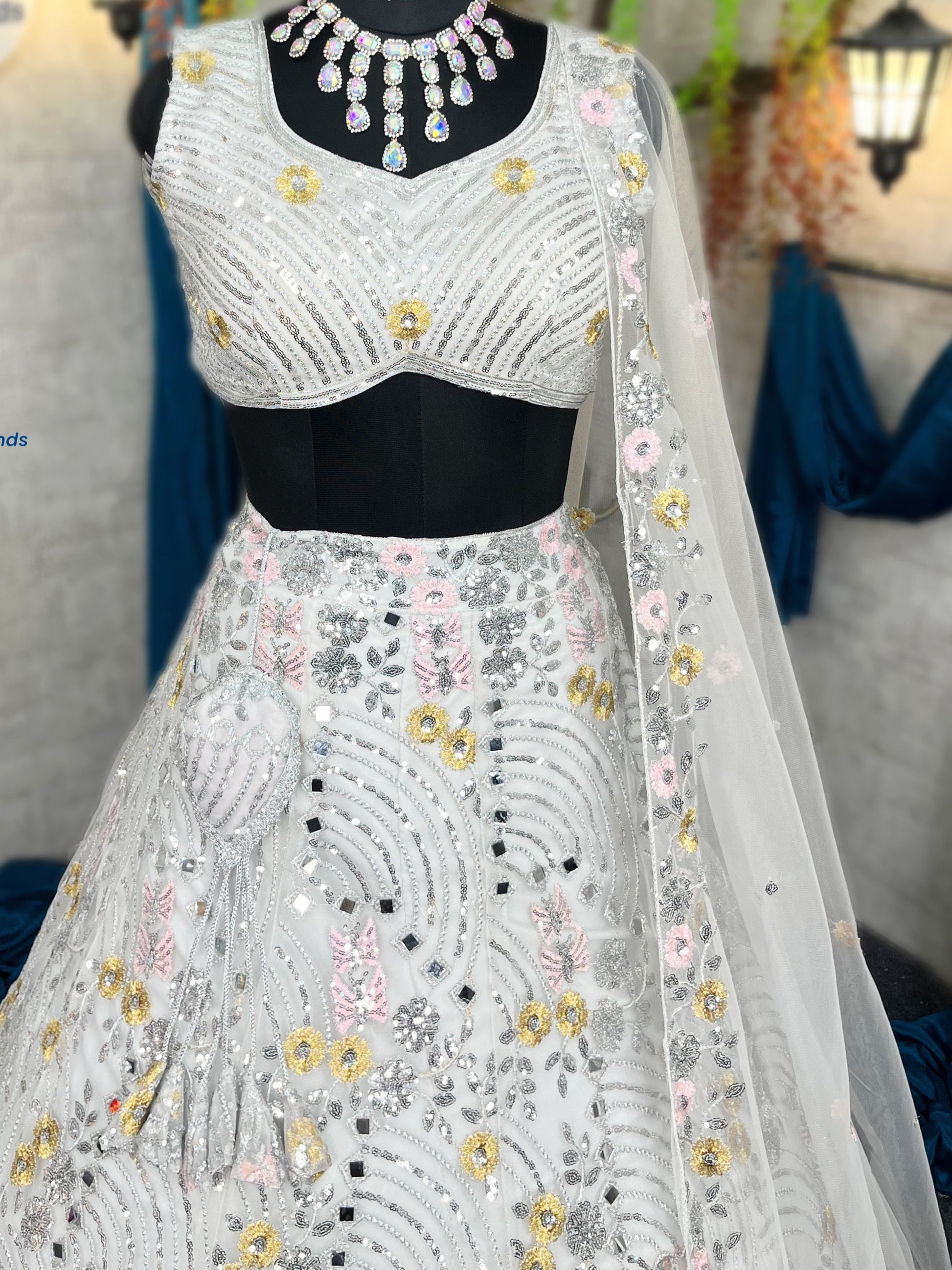 Buy Exquisite Butterfly Net Lehenga with Real Mirror Embroidery & Sequins Work