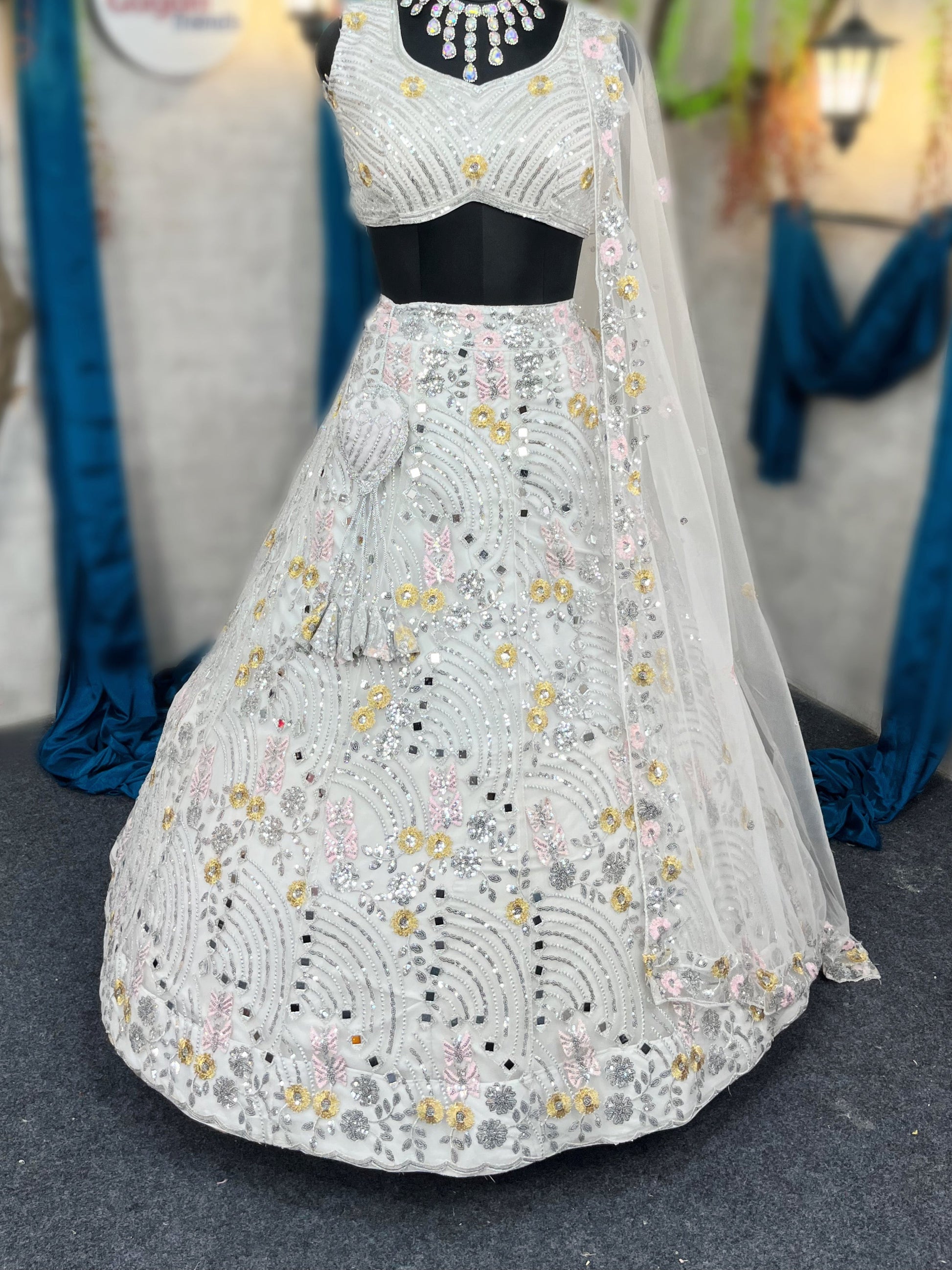 Buy Exquisite Butterfly Net Lehenga with Real Mirror Embroidery & Sequins Work