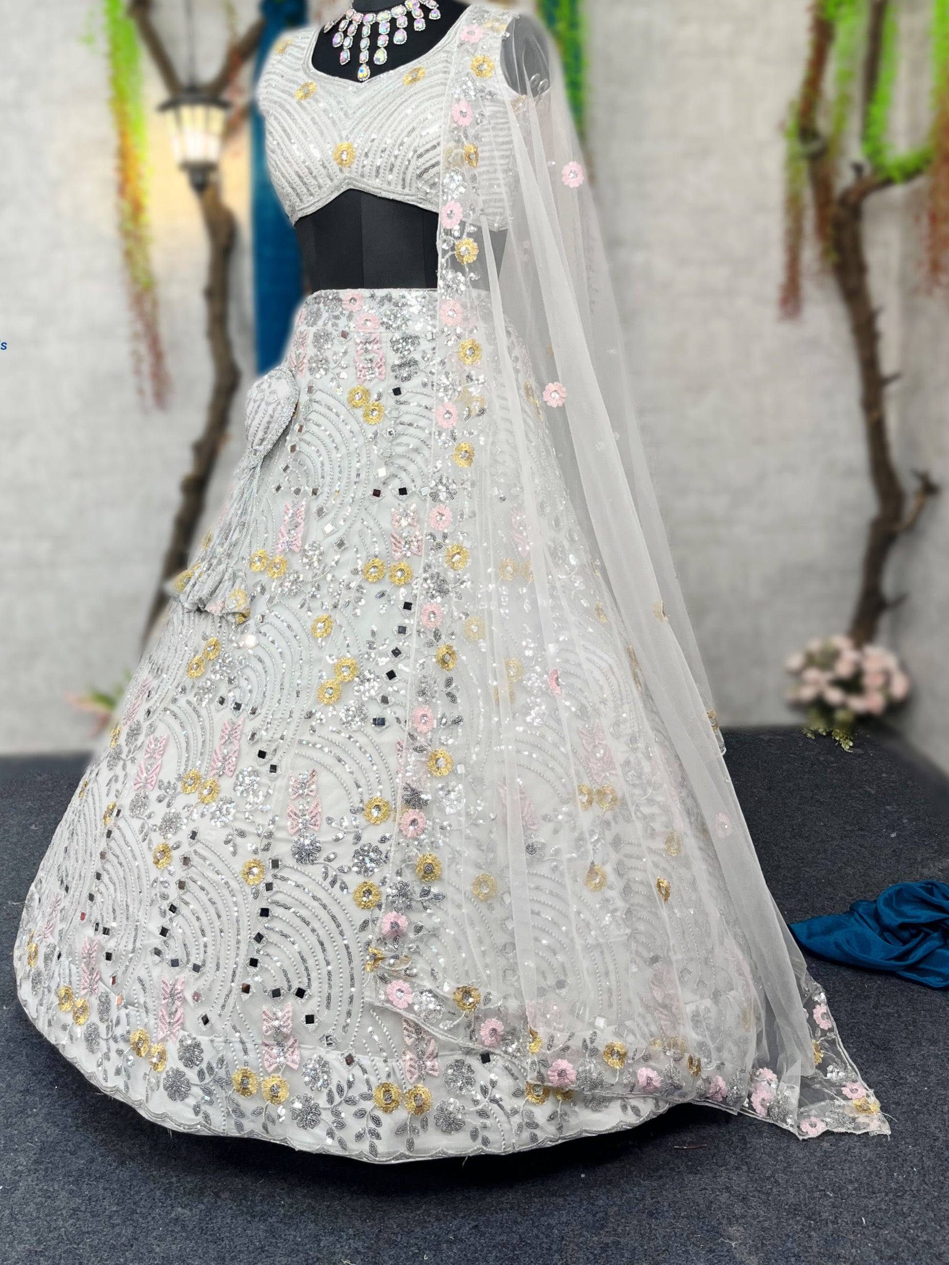 Buy Exquisite Butterfly Net Lehenga with Real Mirror Embroidery & Sequins Work