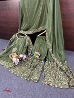 Embroidered Silk Suit Set with Dupatta and Mirror Work