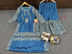 Embroidered Silk Suit Set with Dupatta and Mirror Work