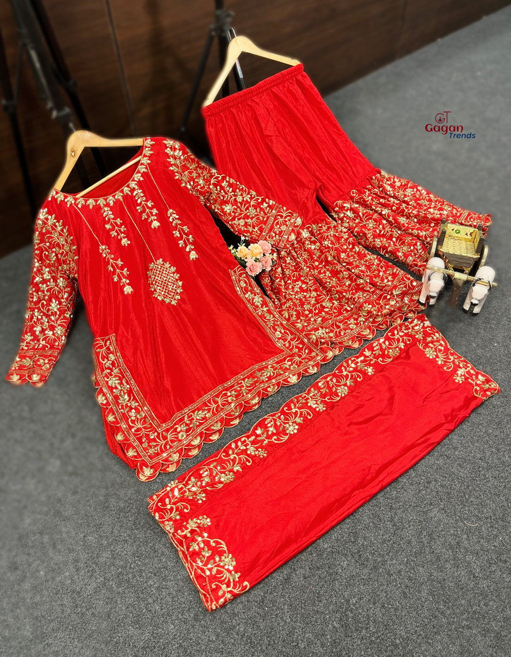 Elegant Chinon Silk Plazo Set with Embroidery Sequins Work