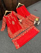 Embroidered Silk Suit Set with Dupatta and Mirror Work