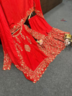 Embroidered Silk Suit Set with Dupatta and Mirror Work