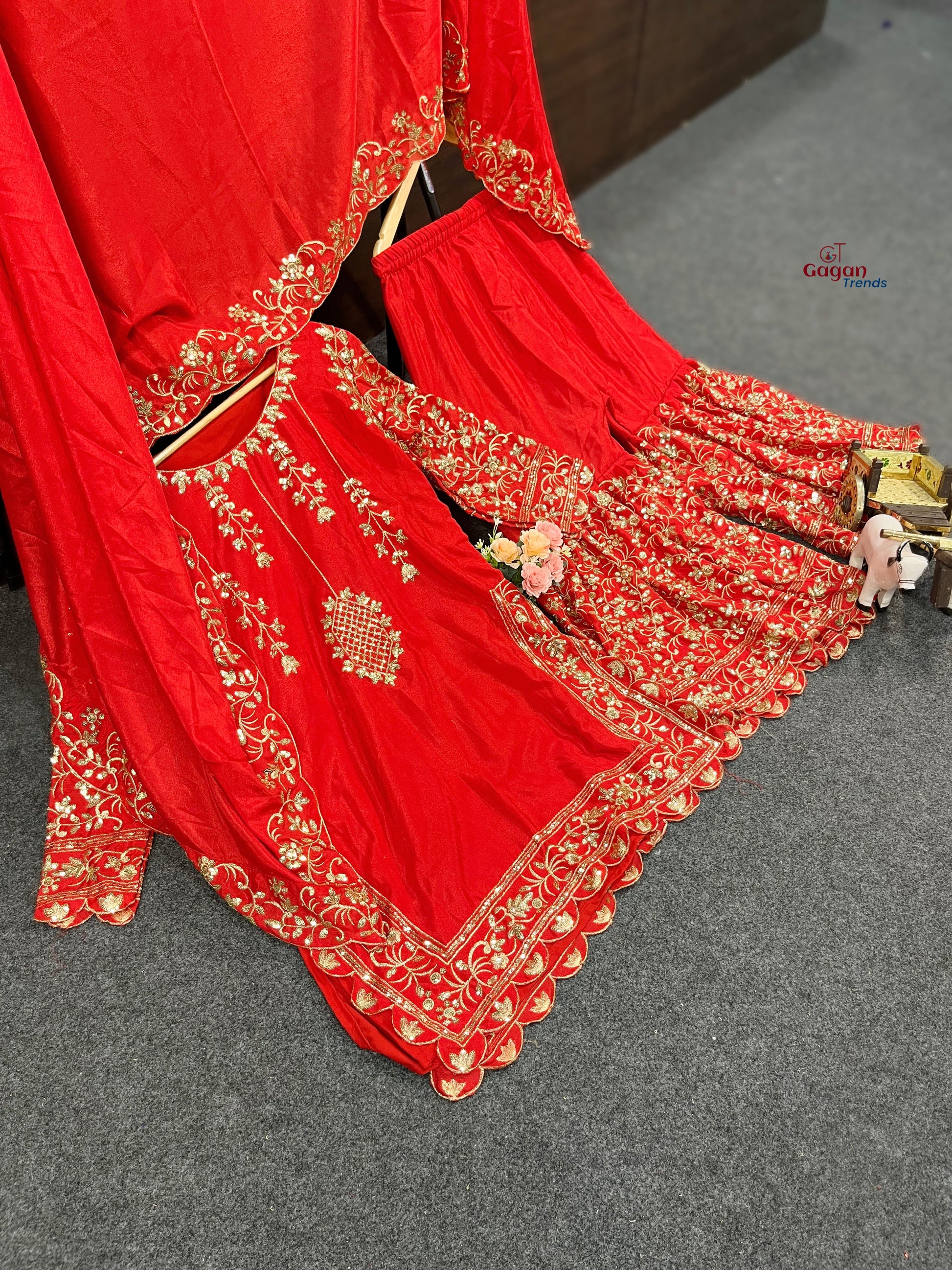 Elegant Chinon Silk Plazo Set with Embroidery Sequins Work