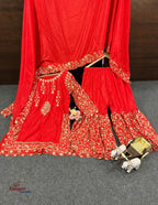 Embroidered Silk Suit Set with Dupatta and Mirror Work