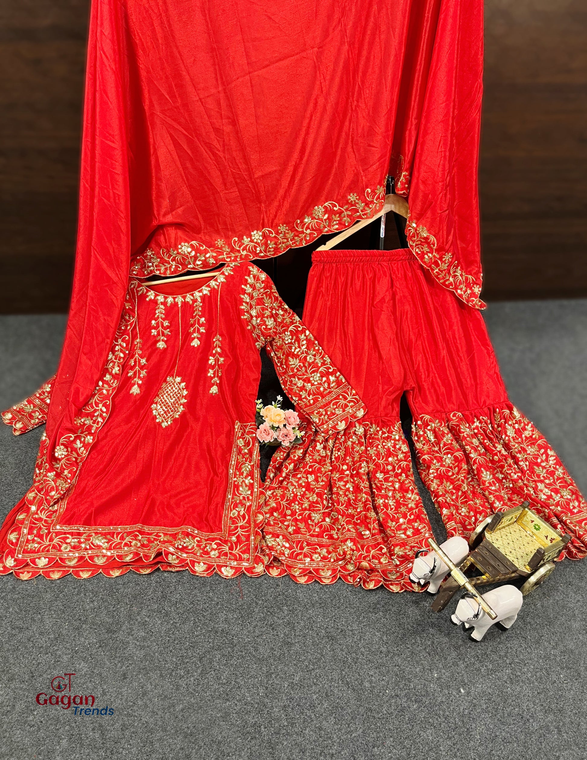 Elegant Chinon Silk Plazo Set with Embroidery Sequins Work