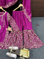 Embroidered Silk Suit Set with Dupatta and Mirror Work