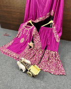Embroidered Silk Suit Set with Dupatta and Mirror Work