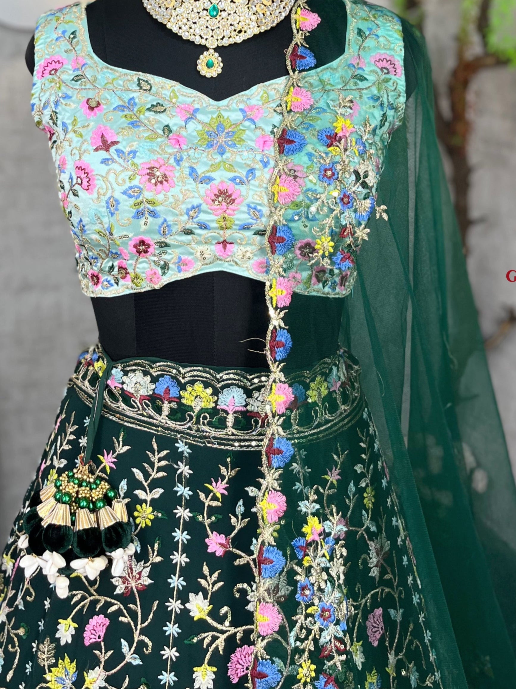Green colour premium Malai Silk Lehenga and designer blouse perfect fit for festival And every Event