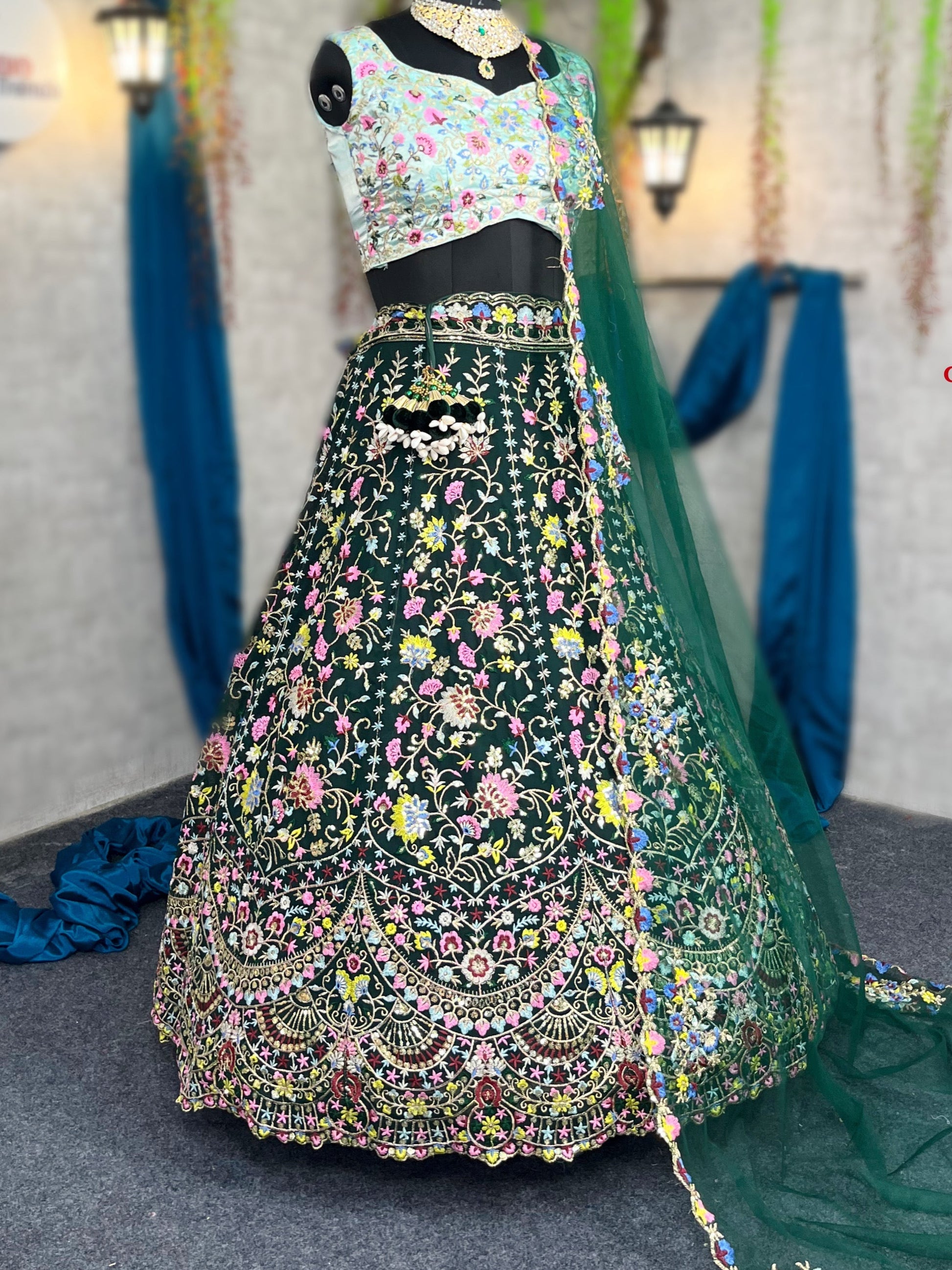 Green colour premium Malai Silk Lehenga and designer blouse perfect fit for festival And every Event