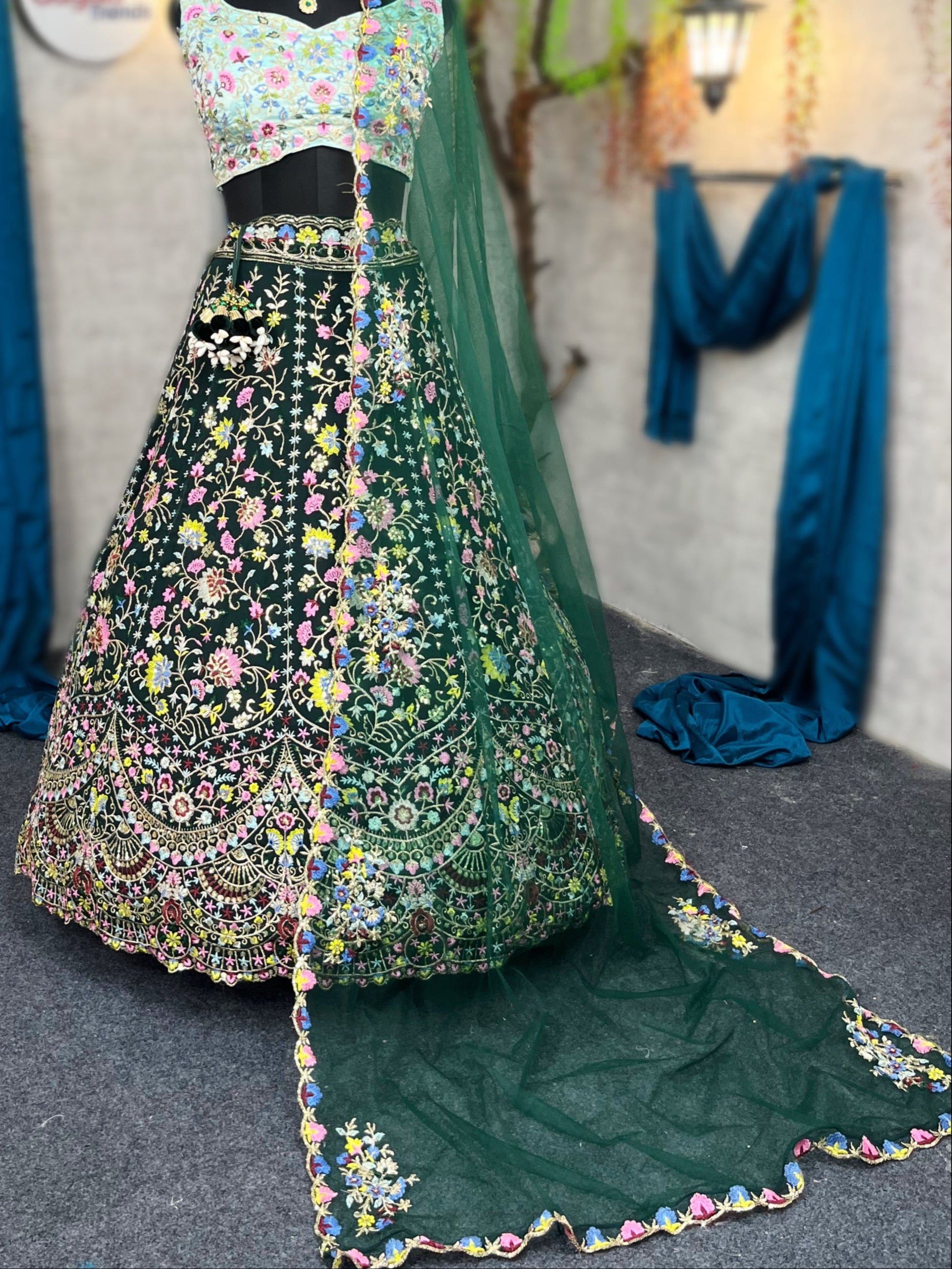 Green colour premium Malai Silk Lehenga and designer blouse perfect fit for festival And every Event