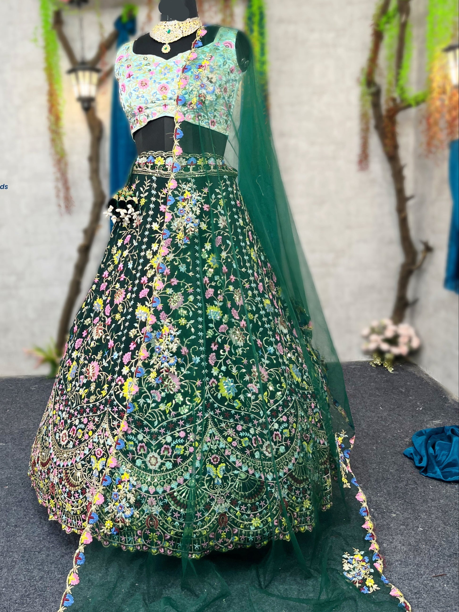 Green colour premium Malai Silk Lehenga and designer blouse perfect fit for festival And every Event