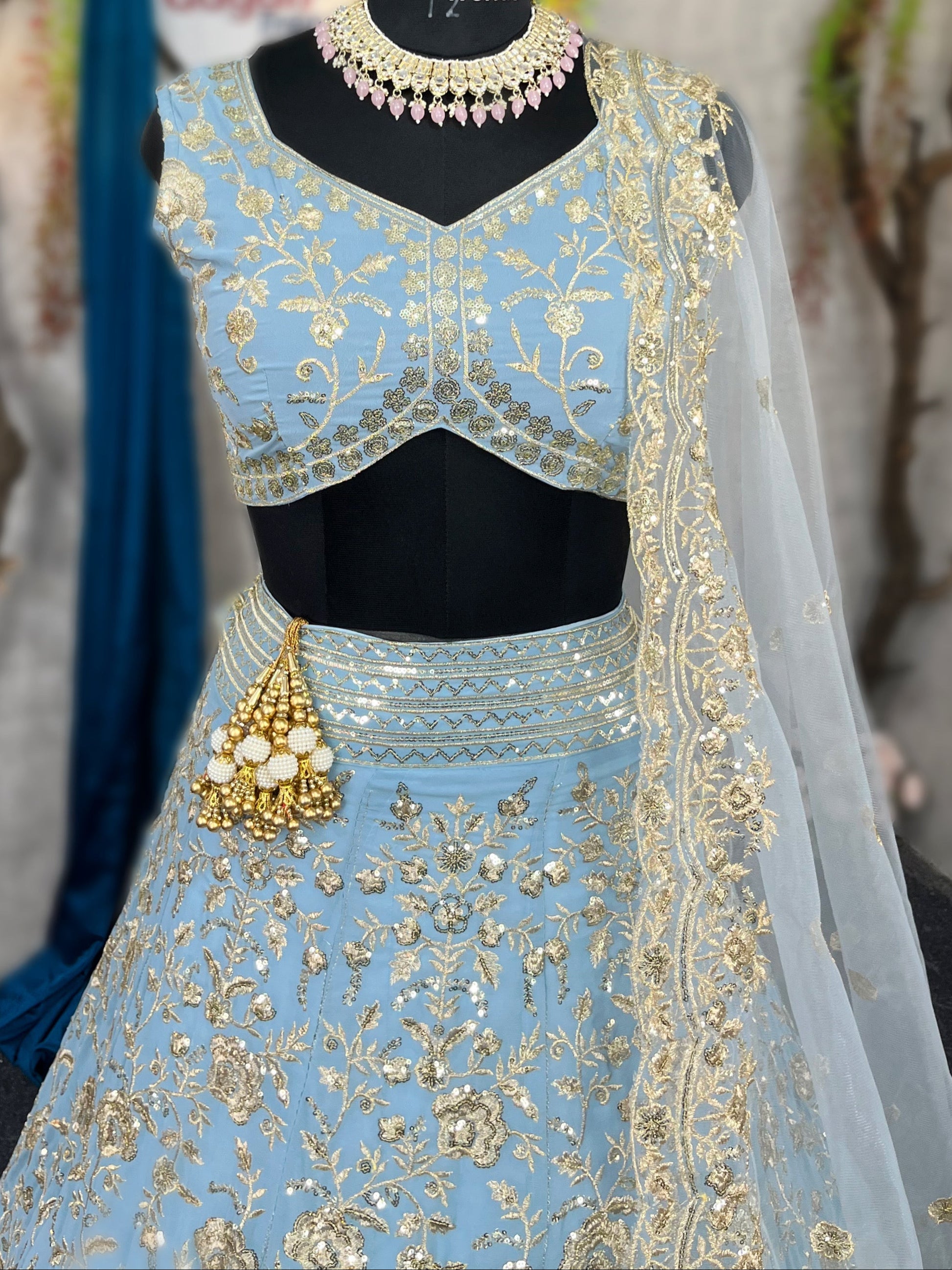 Elegant Faux Georgette Lehenga with Embroidery & Sequins Work – Semi-Stitched Beauty