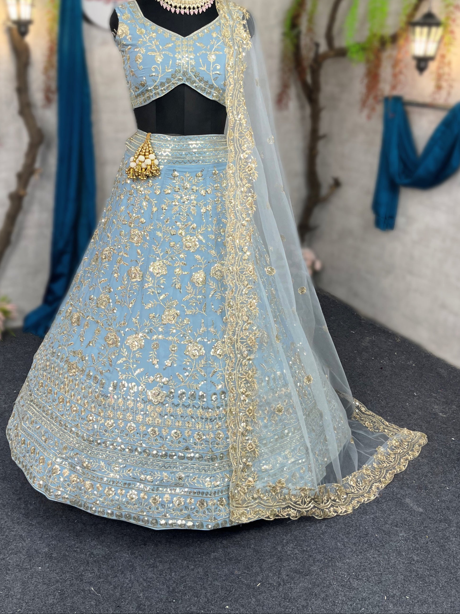 Elegant Faux Georgette Lehenga with Embroidery & Sequins Work – Semi-Stitched Beauty