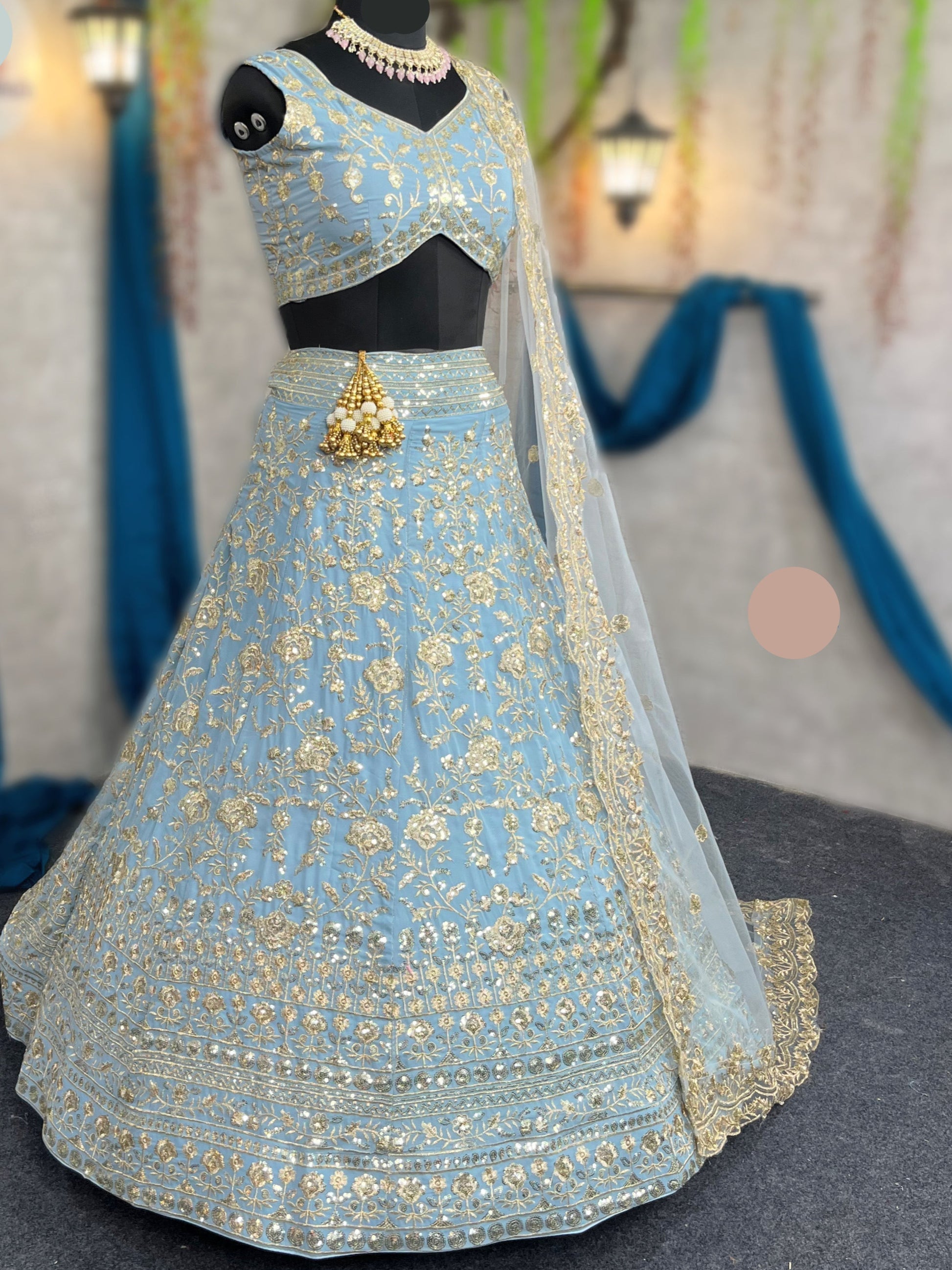Elegant Faux Georgette Lehenga with Embroidery & Sequins Work – Semi-Stitched Beauty