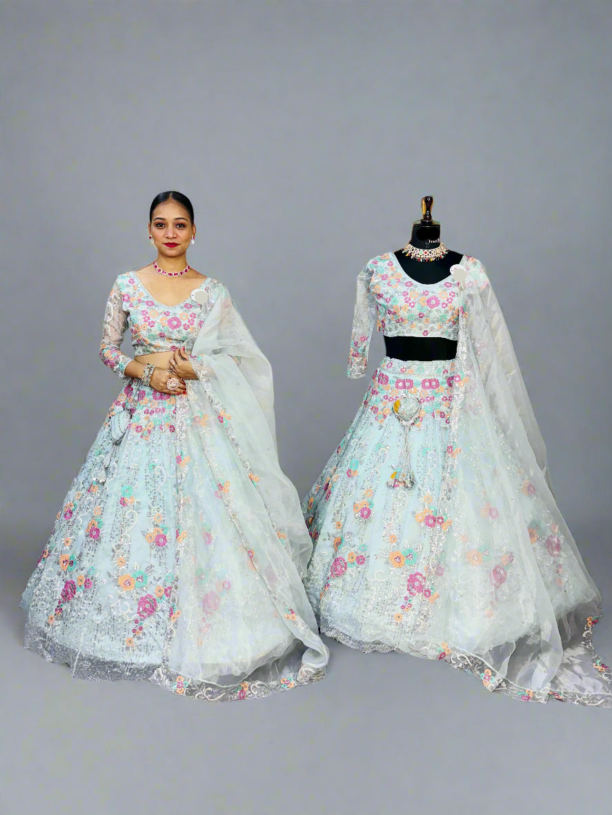 Premium Organza Silk Embroidered Lehenga Set – Luxurious Traditional Ensemble