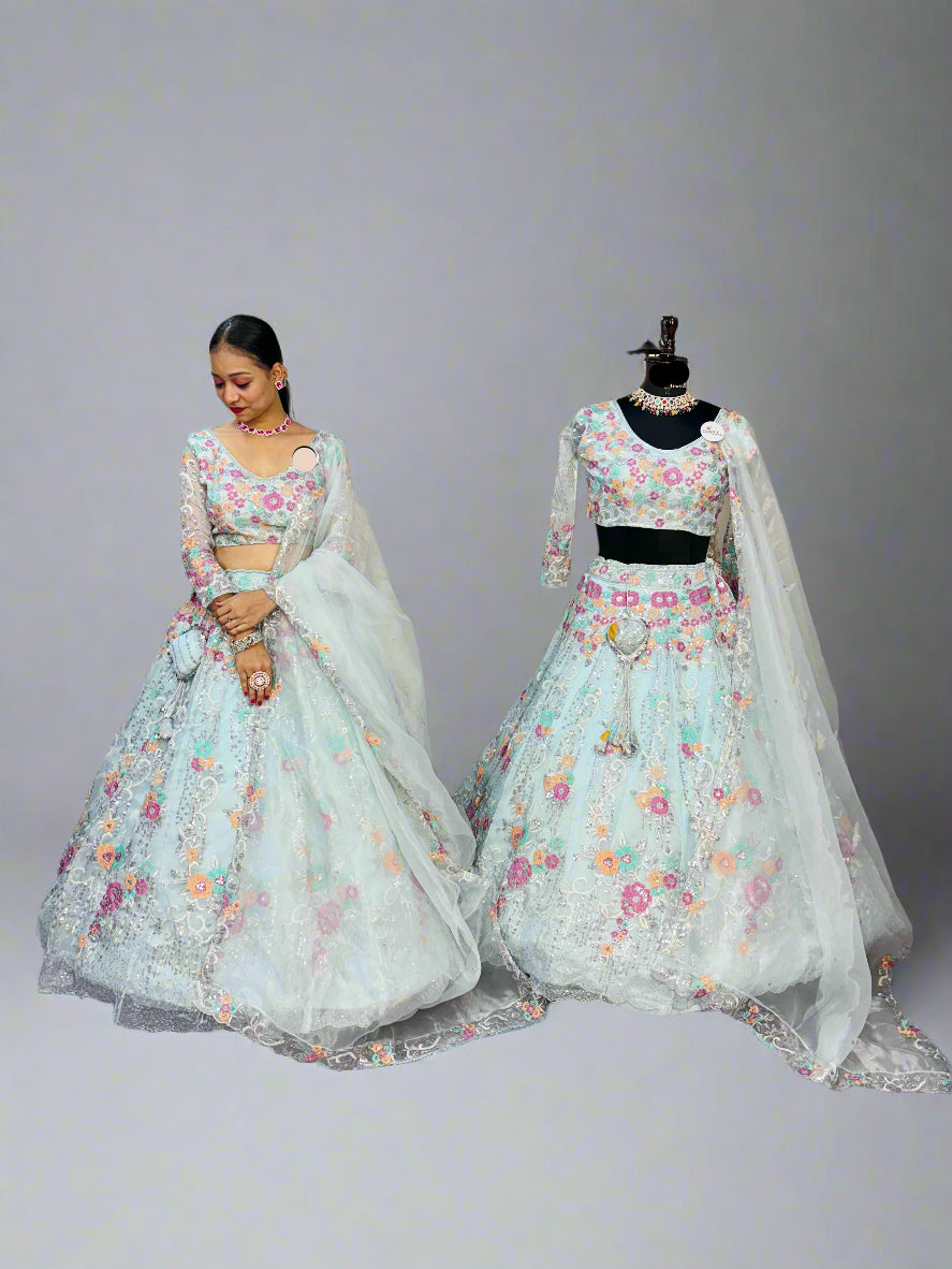 Premium Organza Silk Embroidered Lehenga Set – Luxurious Traditional Ensemble