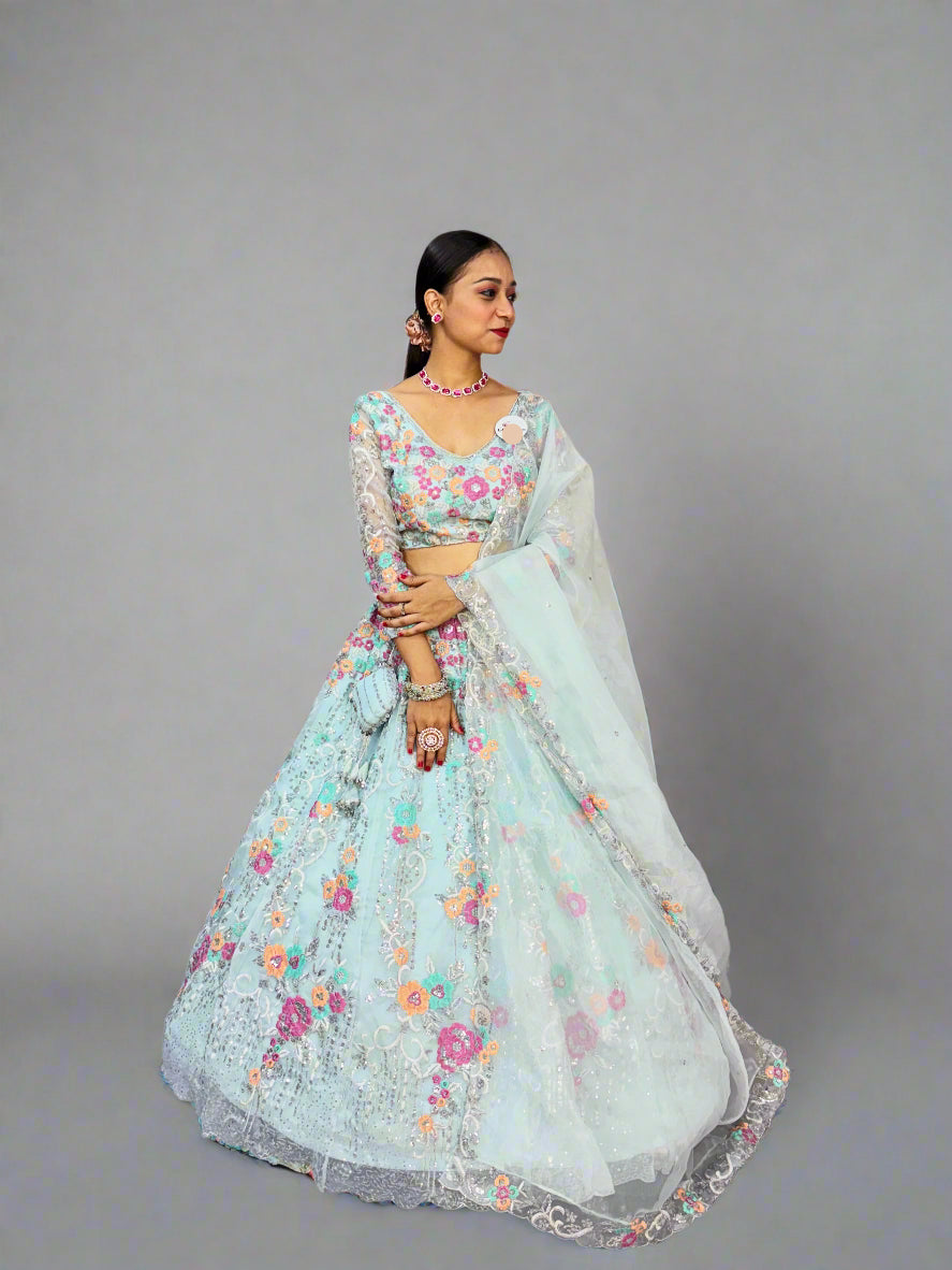 Premium Organza Silk Embroidered Lehenga Set – Luxurious Traditional Ensemble