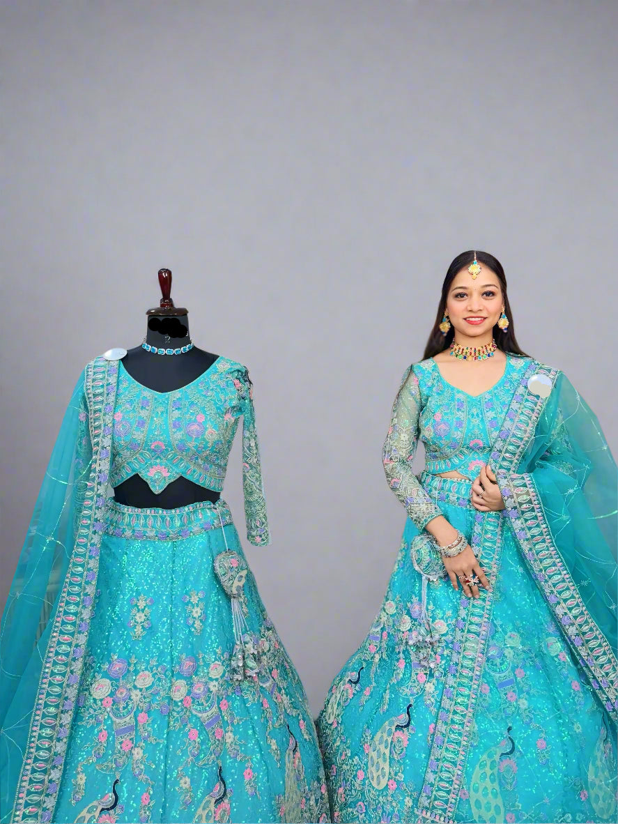 Soft Butterfly Net Lehenga with Coding Sequins Embroidery
