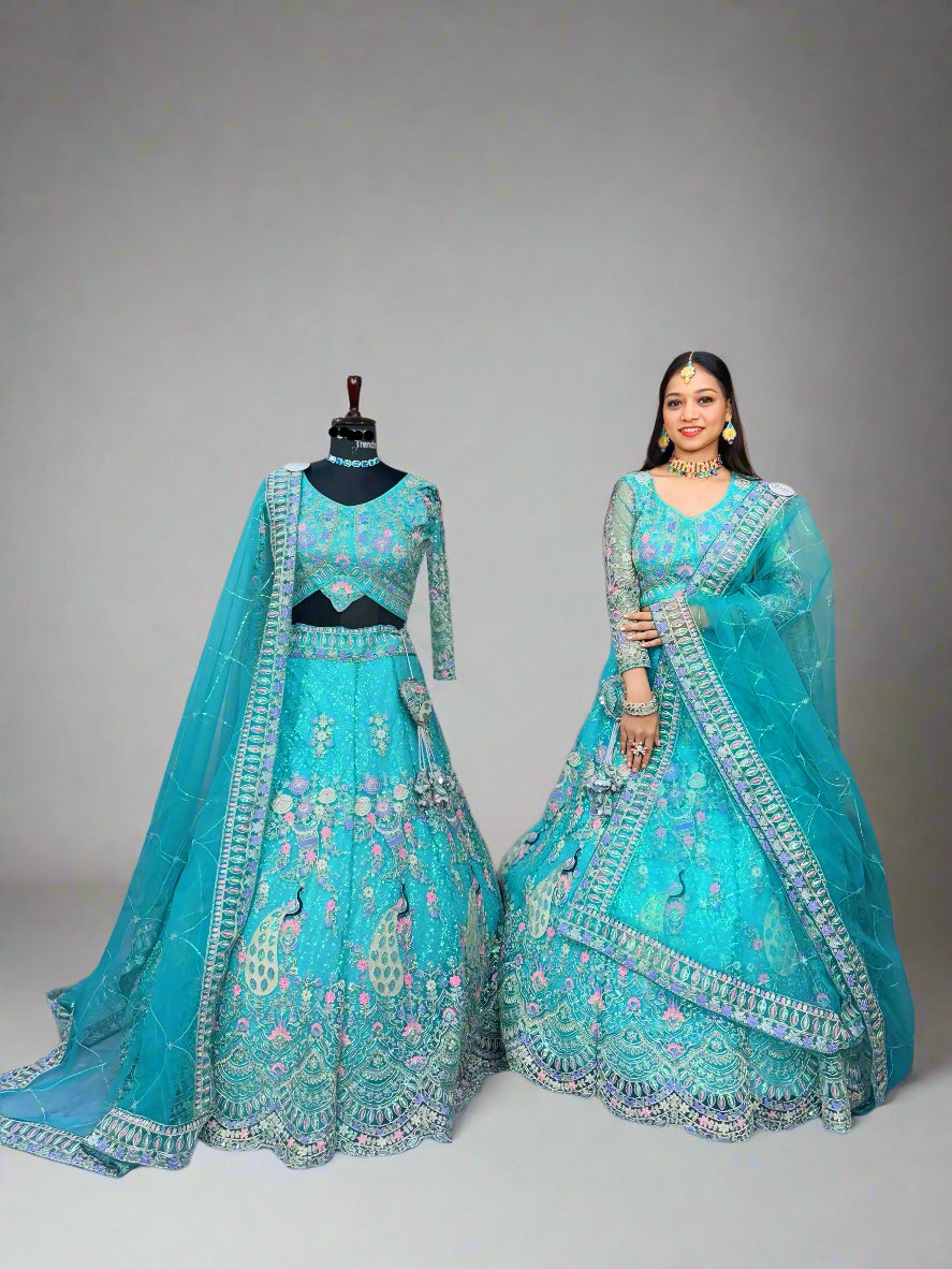 Soft Butterfly Net Lehenga with Coding Sequins Embroidery