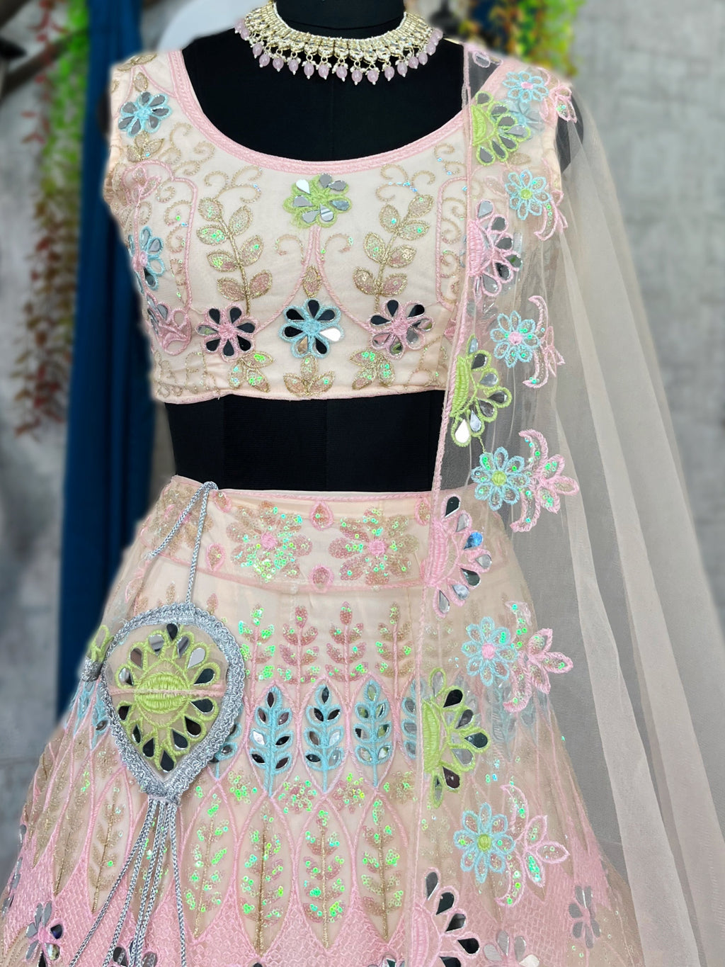 Exquisite Soft Butterfly Net Lehenga with Mirror & Sequin Embroidery
