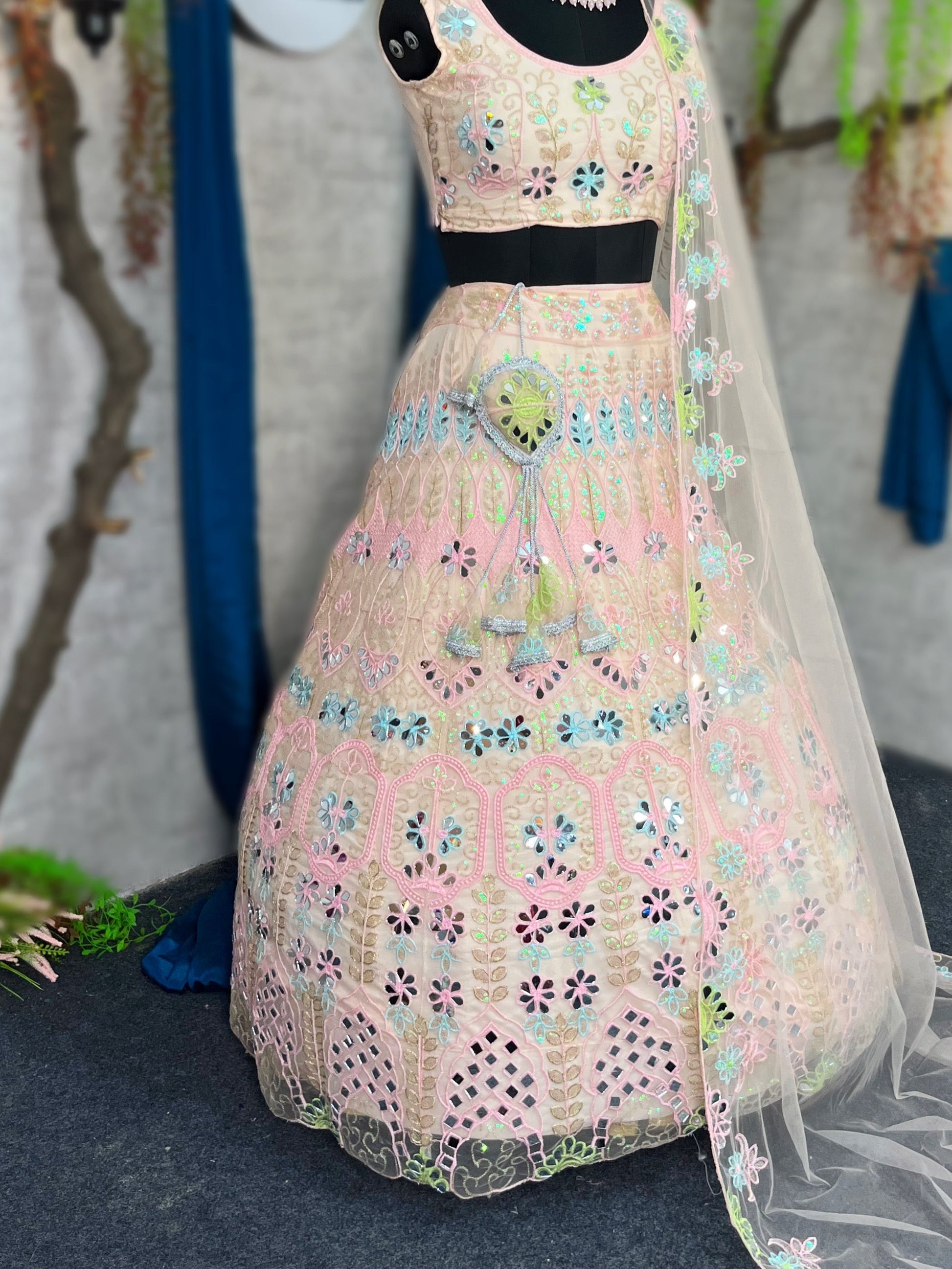 Exquisite Soft Butterfly Net Lehenga with Mirror & Sequin Embroidery