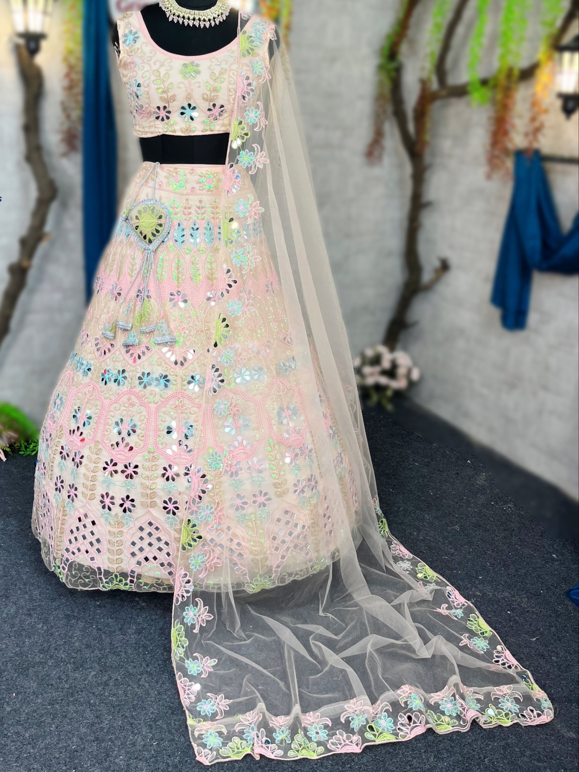 Exquisite Soft Butterfly Net Lehenga with Mirror & Sequin Embroidery