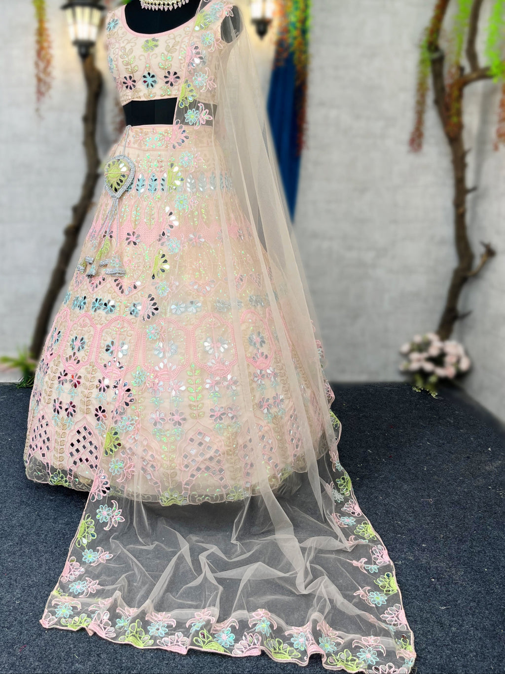 Exquisite Soft Butterfly Net Lehenga with Mirror & Sequin Embroidery