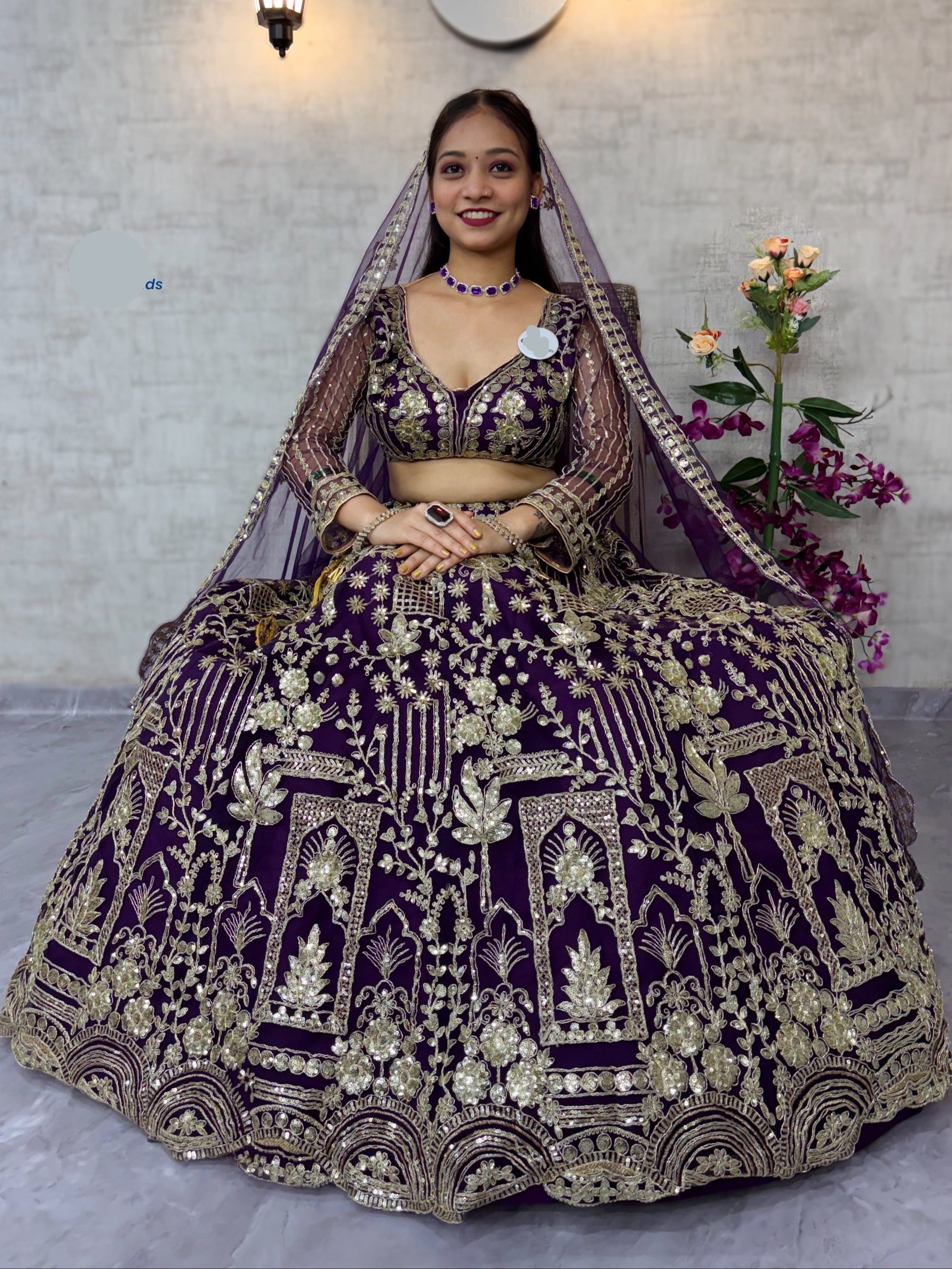 Designer Wine Color Net Lehenga Choli with Sequins Embroidery