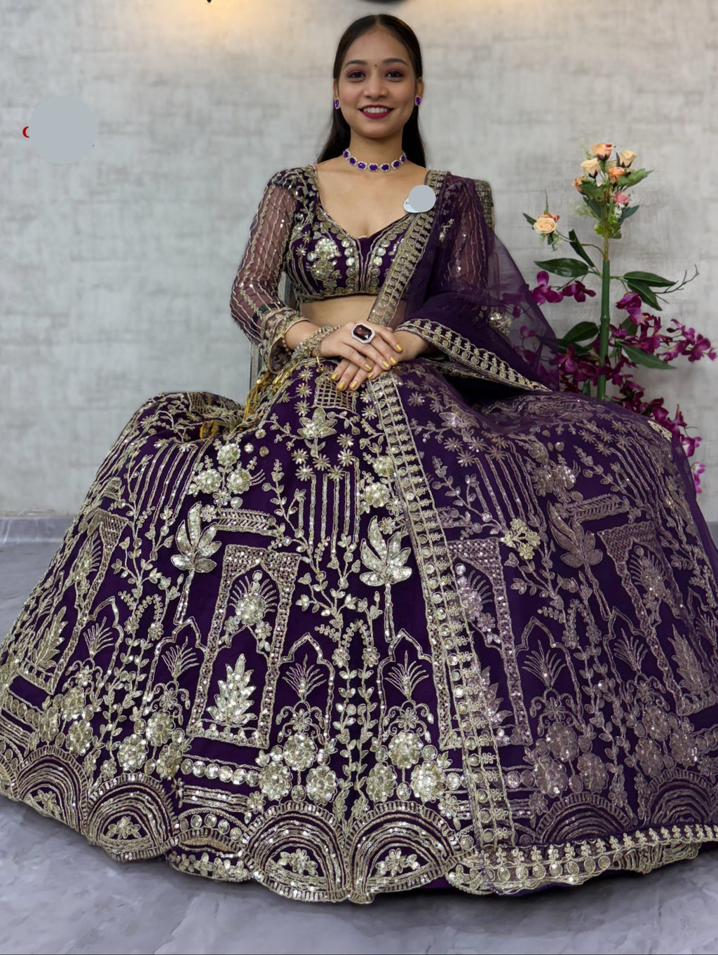 Designer Wine Color Net Lehenga Choli with Sequins Embroidery