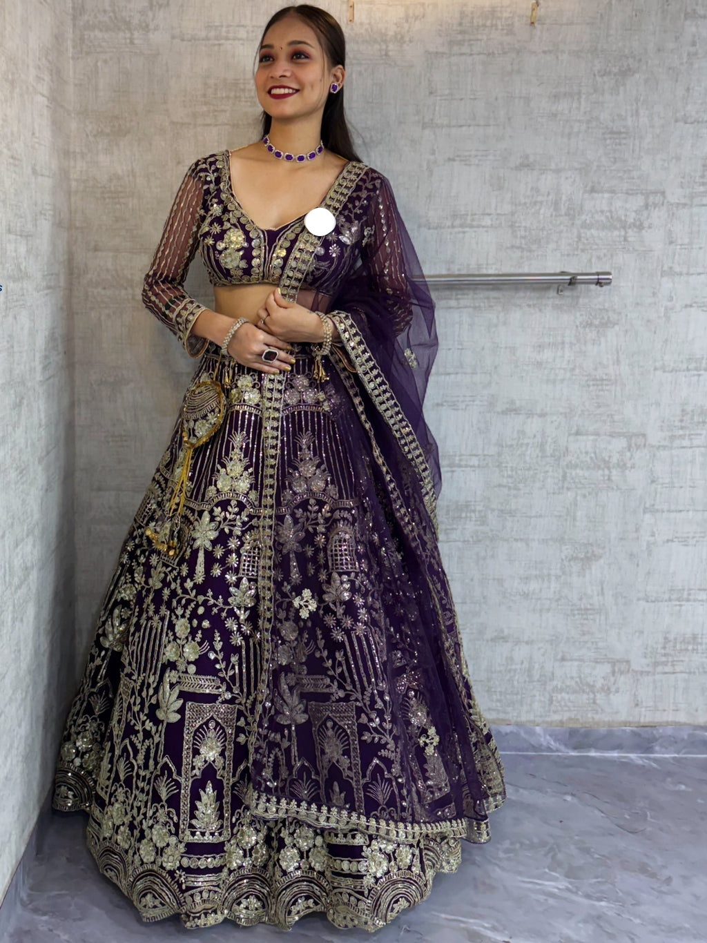Designer Wine Color Net Lehenga Choli with Sequins Embroidery