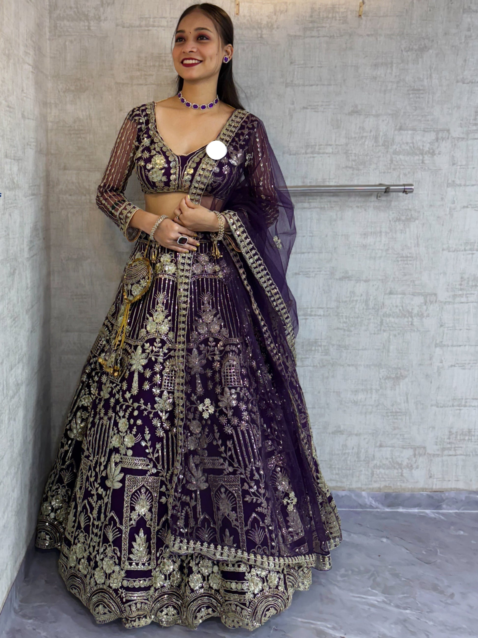 Designer Wine Color Net Lehenga Choli with Sequins Embroidery
