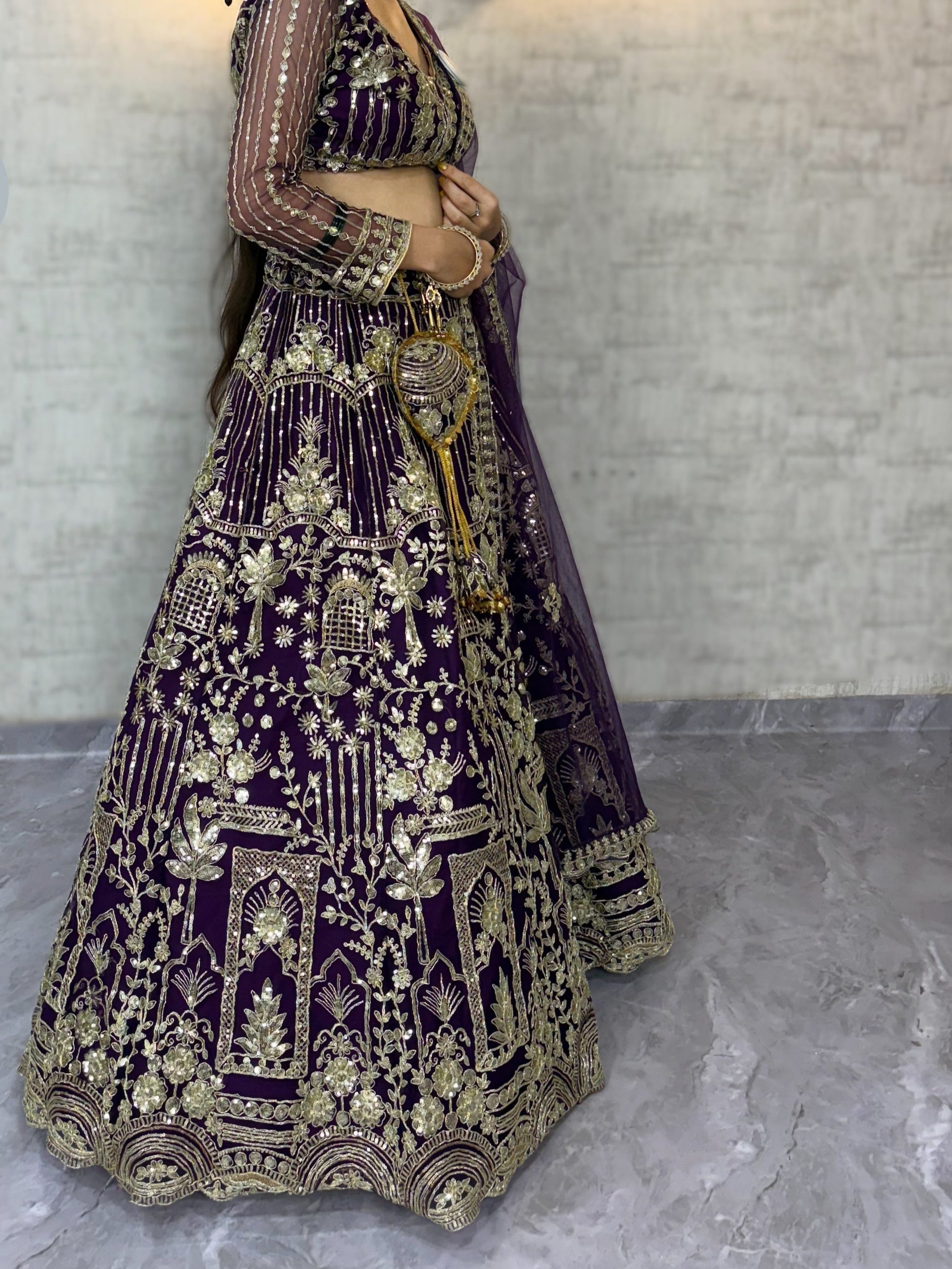 Designer Wine Color Net Lehenga Choli with Sequins Embroidery