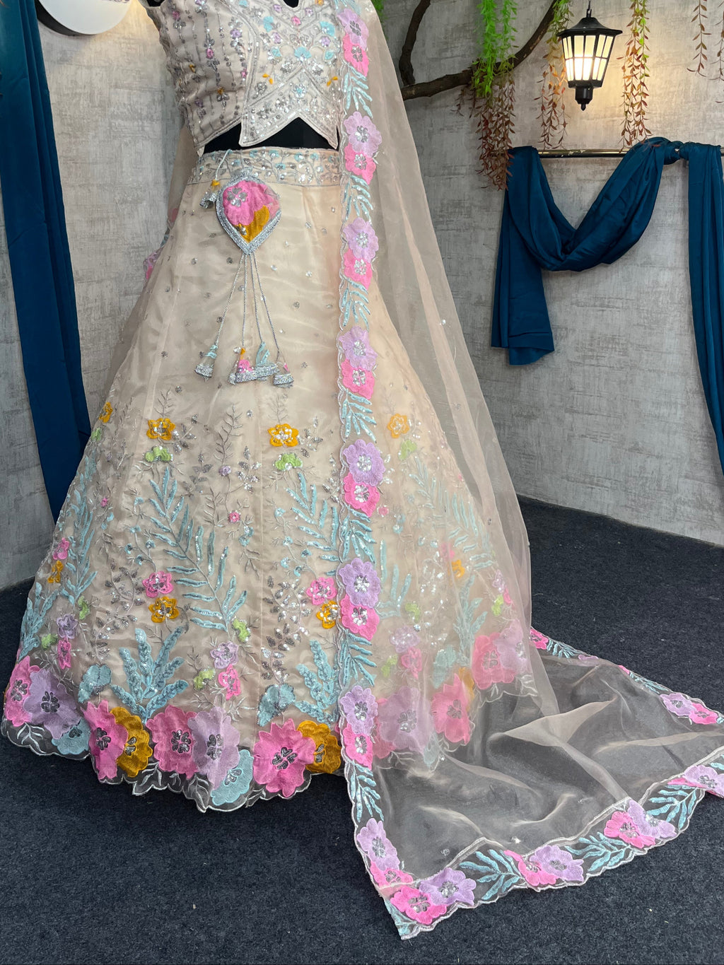 Elegant Heavy Organza Silk Lehenga with Embroidery Sequins Cut Work With Cancan & Canvas Patta