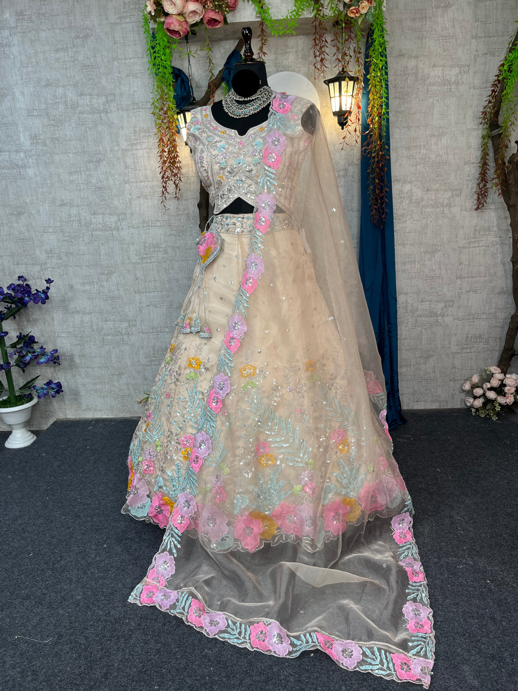 Elegant Heavy Organza Silk Lehenga with Embroidery Sequins Cut Work With Cancan & Canvas Patta