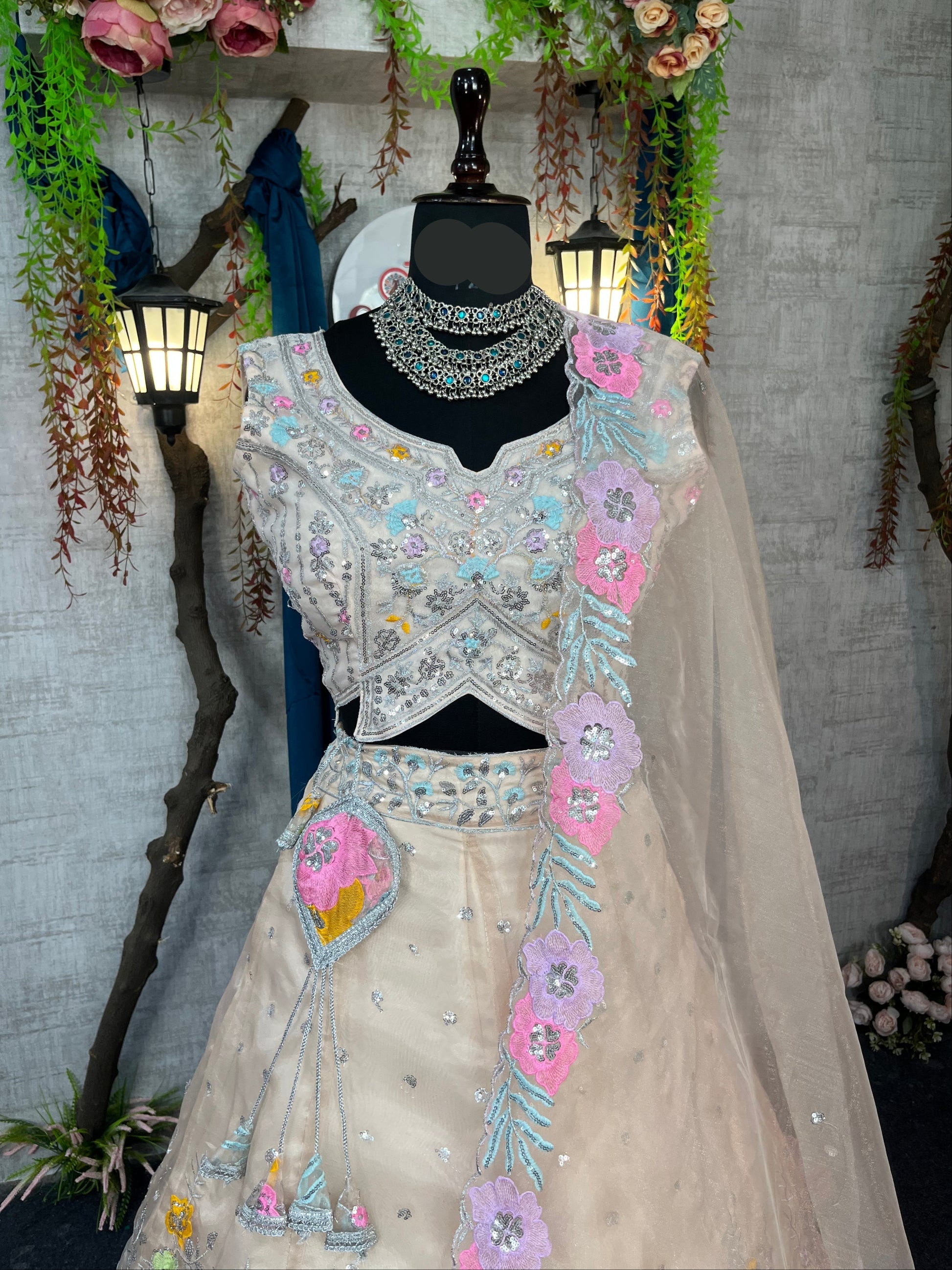 Elegant Heavy Organza Silk Lehenga with Embroidery Sequins Cut Work With Cancan & Canvas Patta