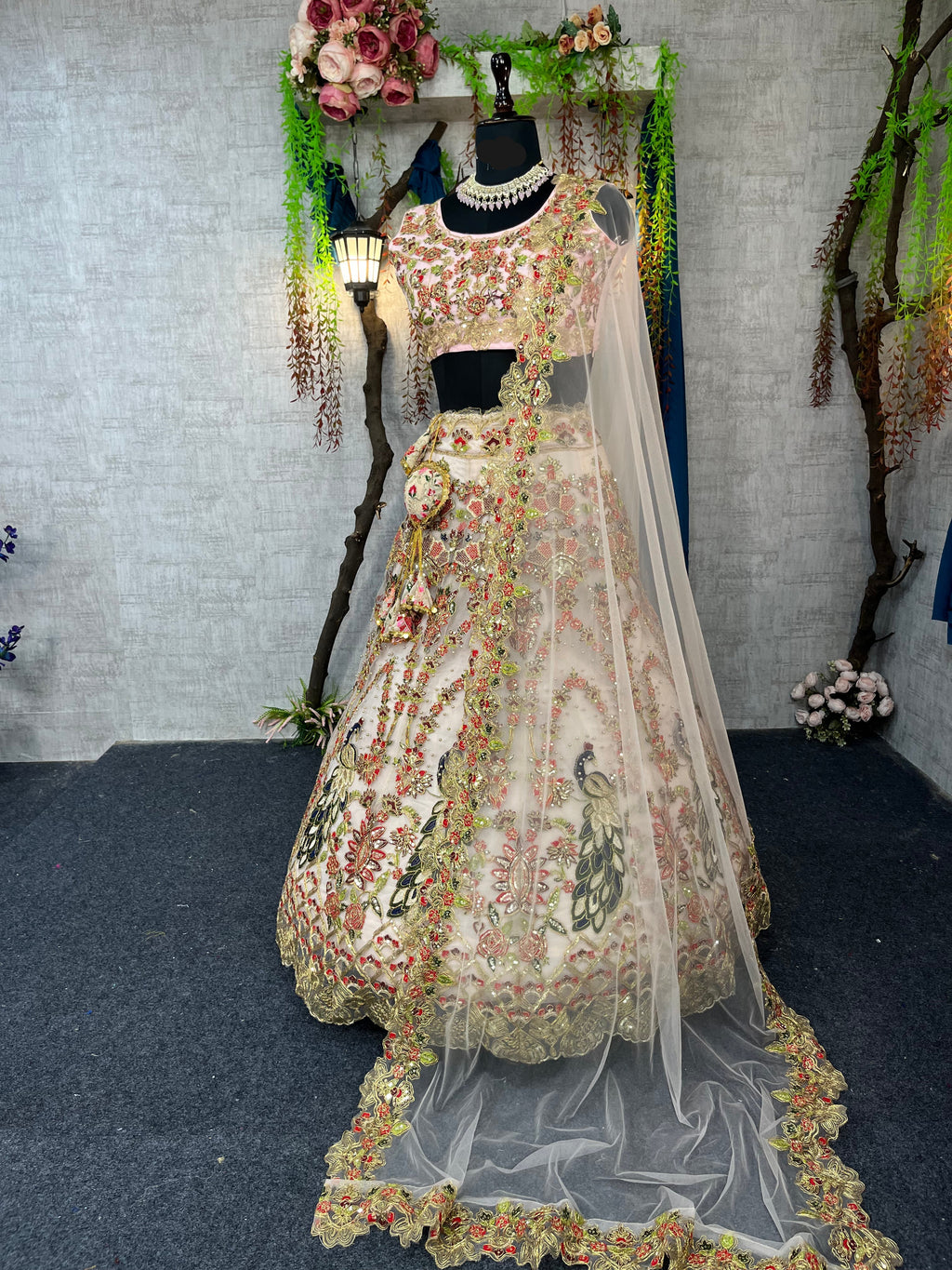 Soft Mono Net Lehenga with Sequins & Pearl Work for Wedding & Festive Wear