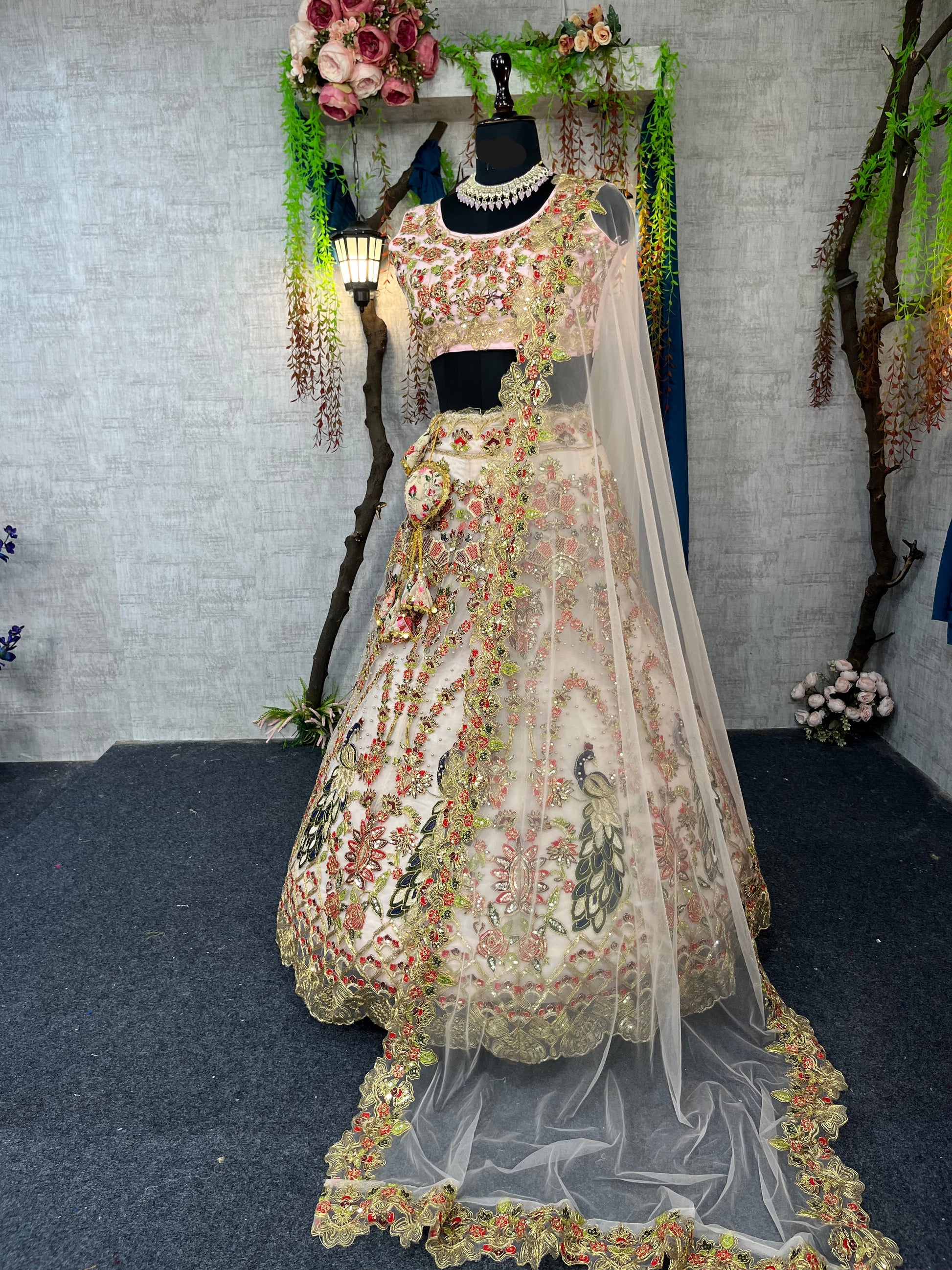 Soft Mono Net Lehenga with Sequins & Pearl Work for Wedding & Festive Wear
