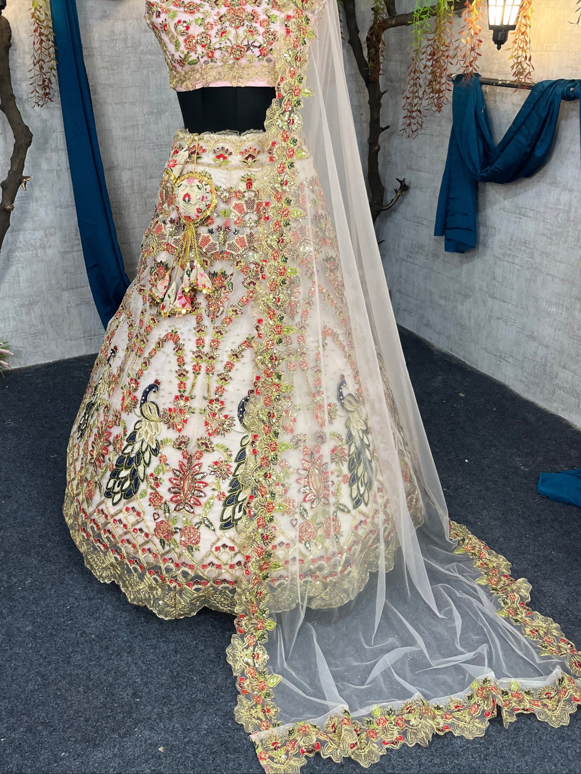 Soft Mono Net Lehenga with Sequins & Pearl Work for Wedding & Festive Wear