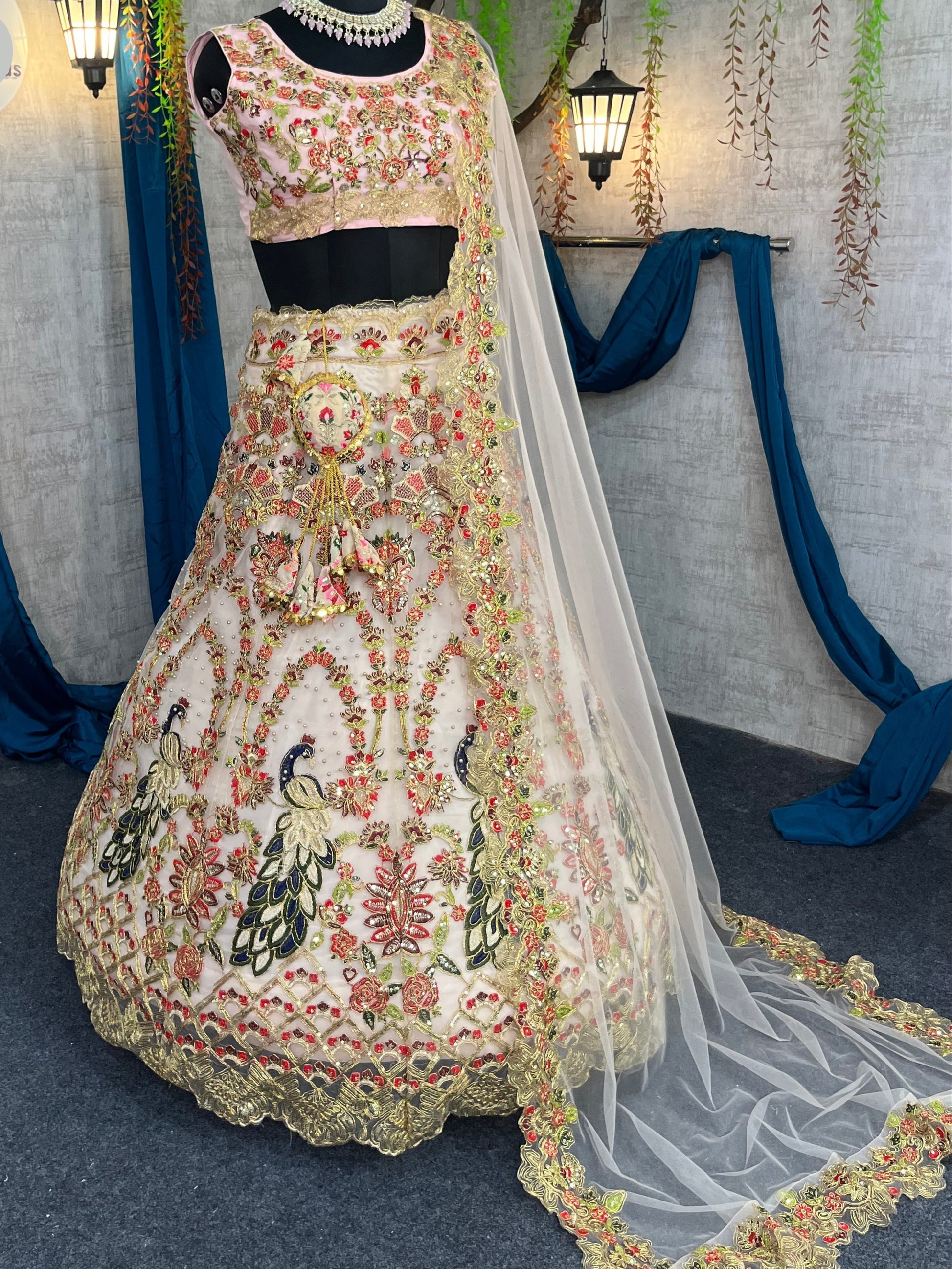 Soft Mono Net Lehenga with Sequins & Pearl Work for Wedding & Festive Wear