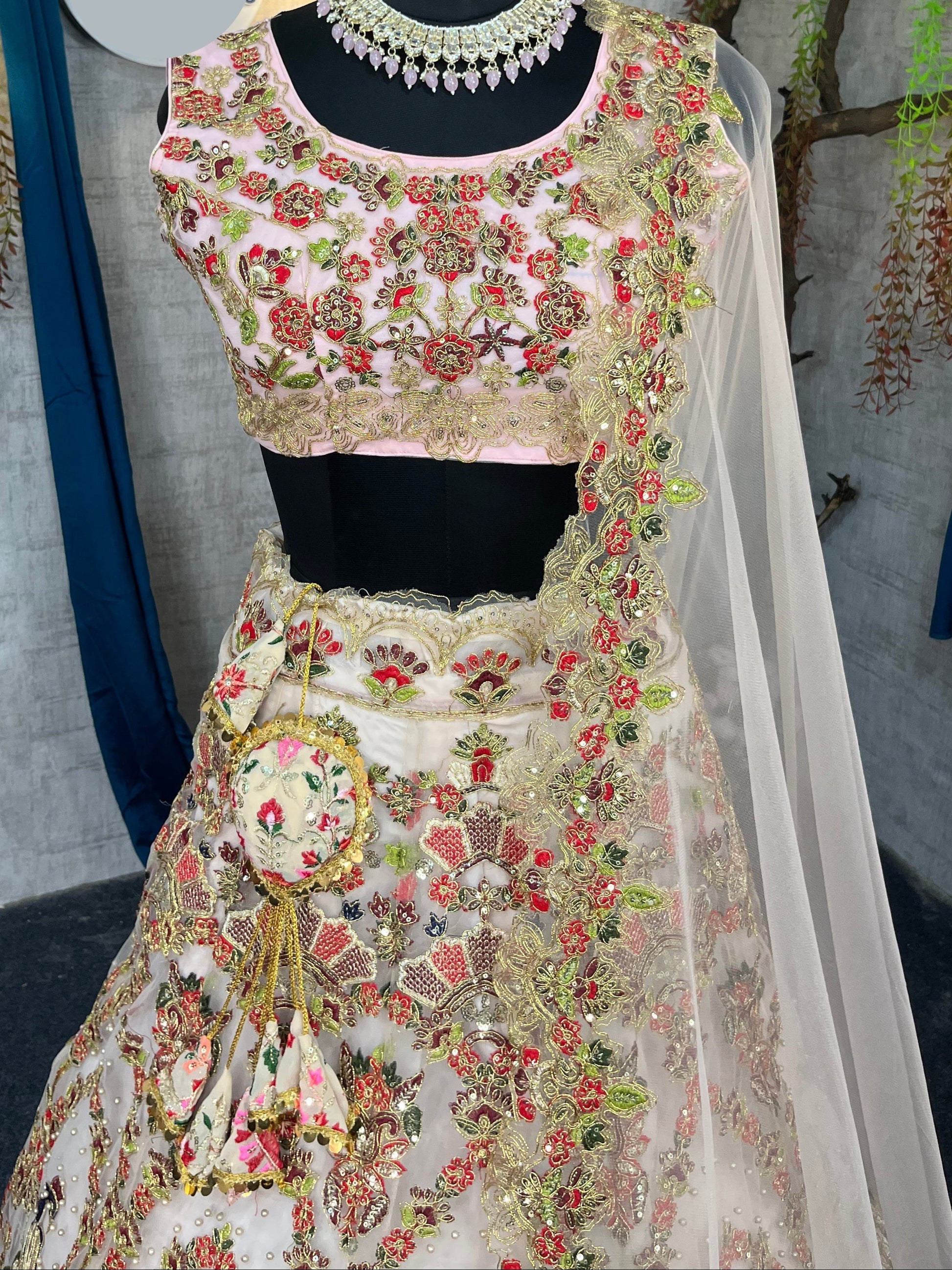 Soft Mono Net Lehenga with Sequins & Pearl Work for Wedding & Festive Wear