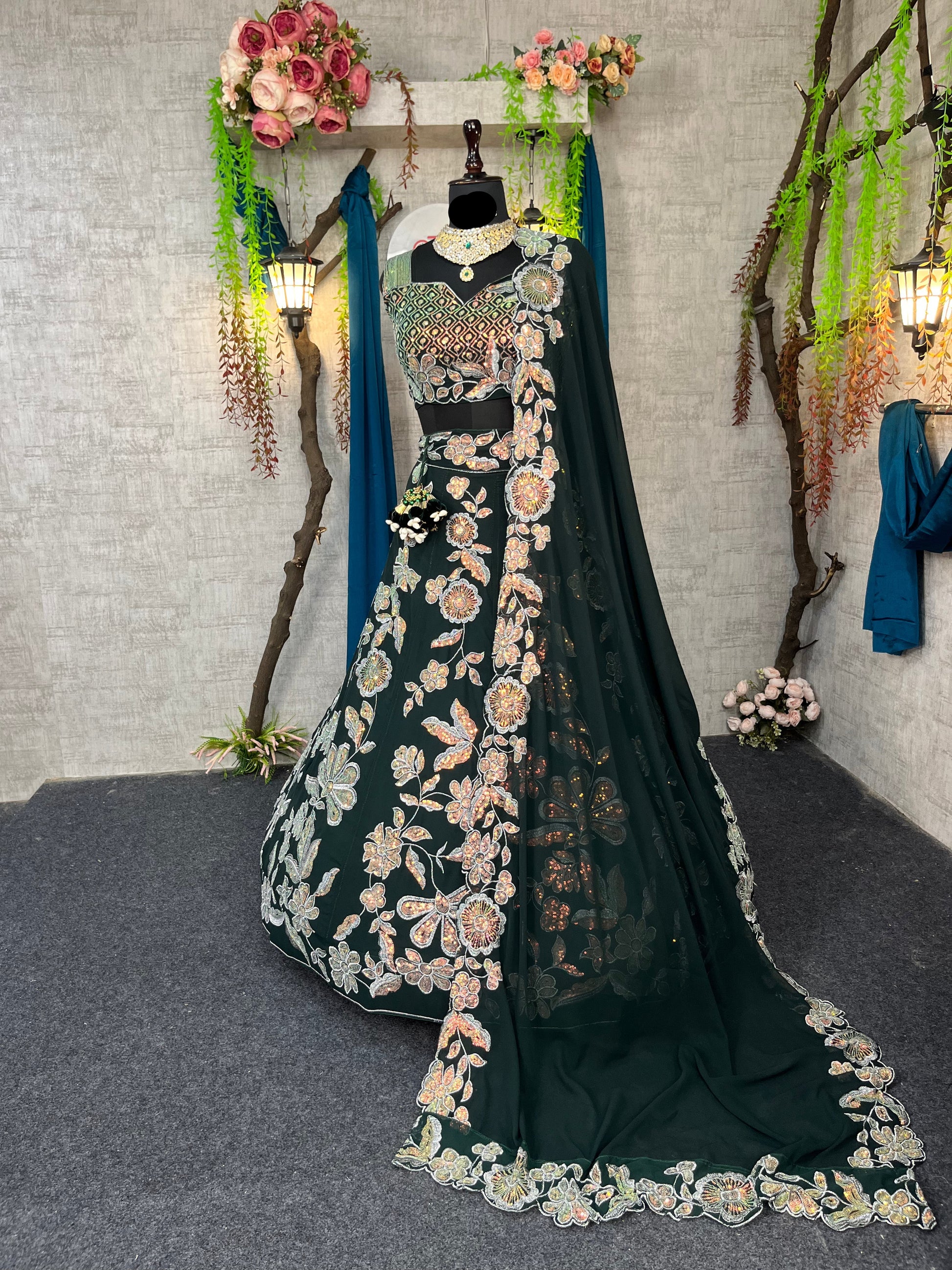 Faux Georgette Embroidered Lehenga with Sequins Work for Festive & Bridal Wear
