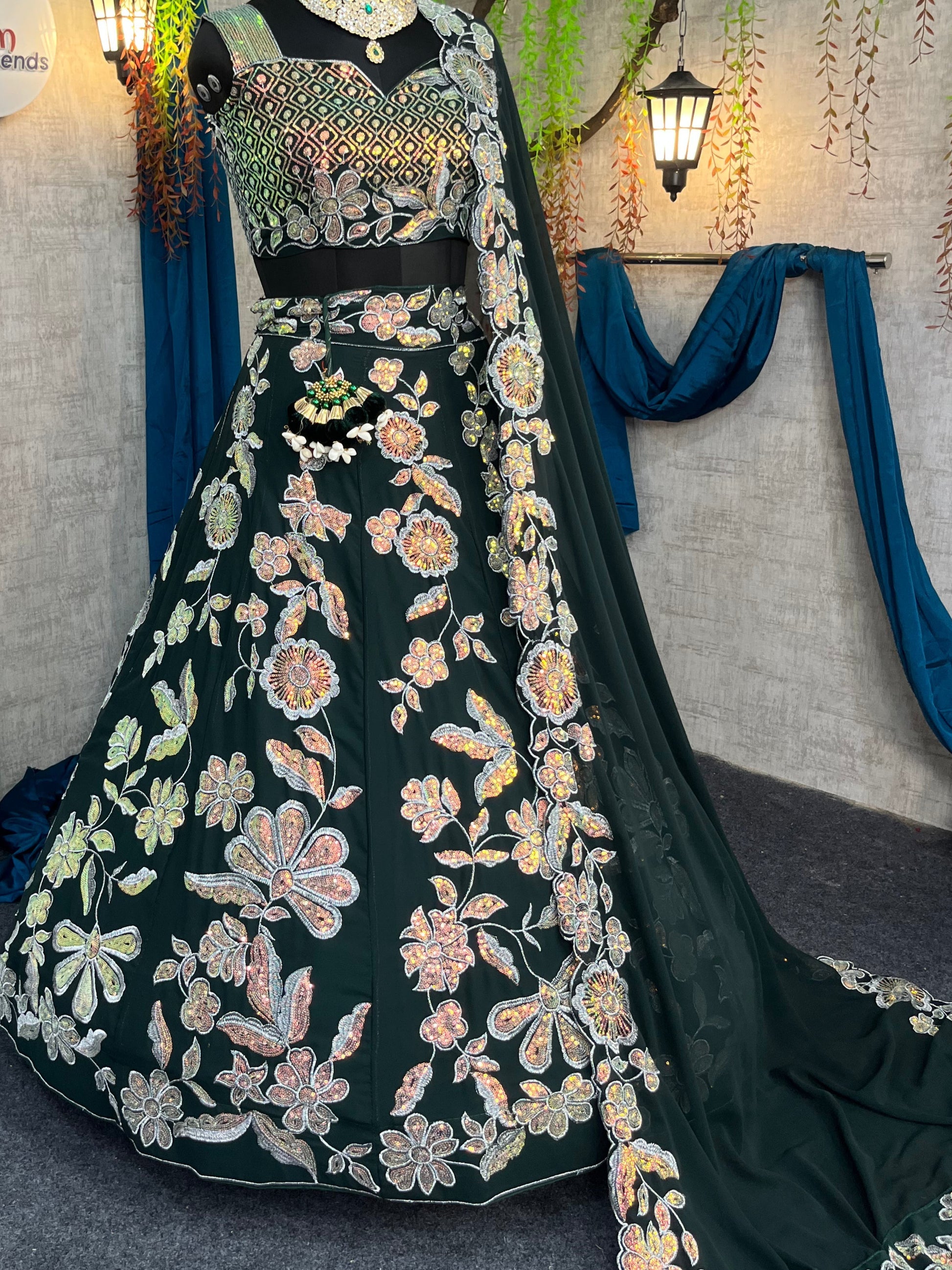 Faux Georgette Embroidered Lehenga with Sequins Work for Festive & Bridal Wear