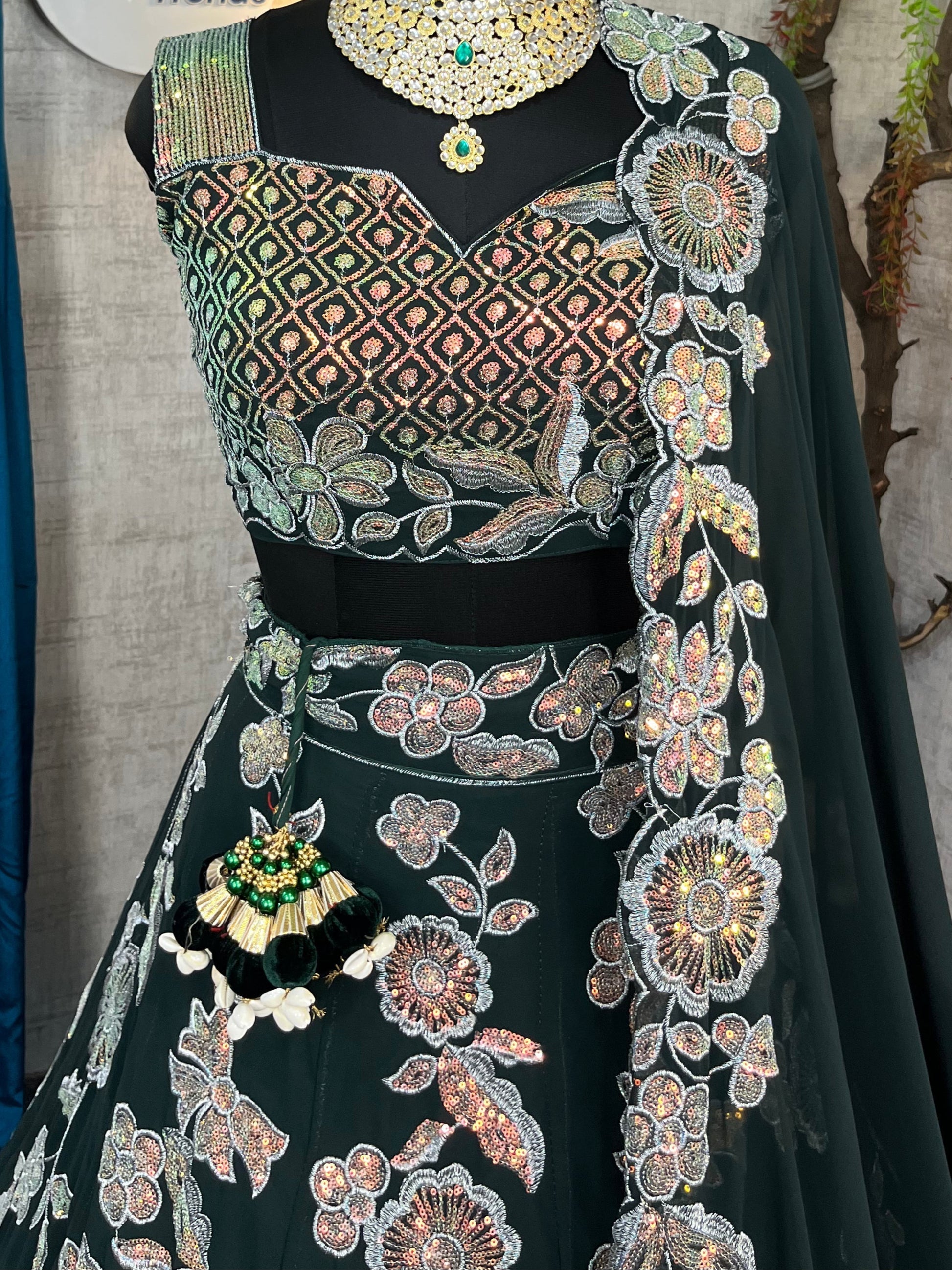 Faux Georgette Embroidered Lehenga with Sequins Work for Festive & Bridal Wear