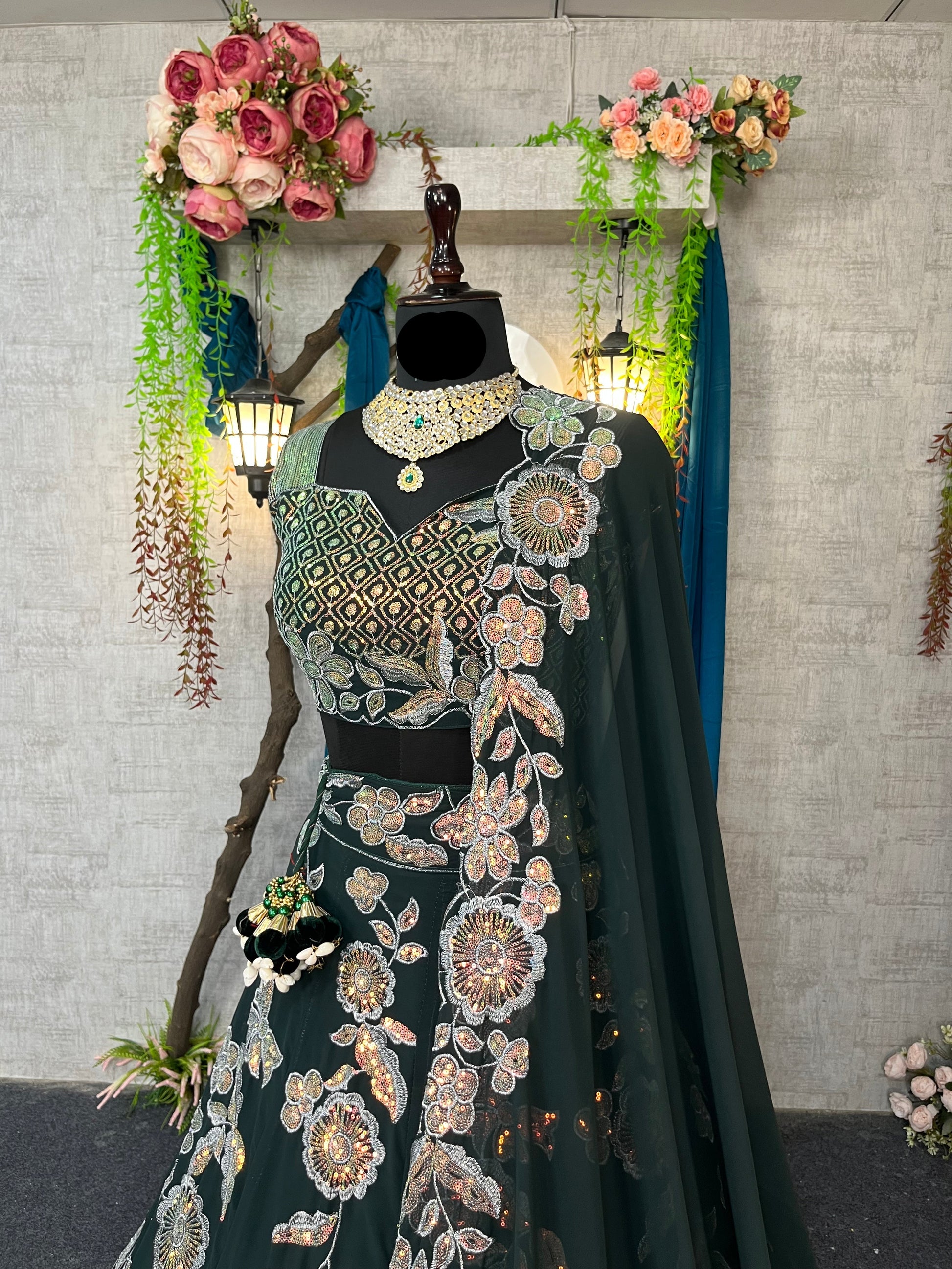 Faux Georgette Embroidered Lehenga with Sequins Work for Festive & Bridal Wear