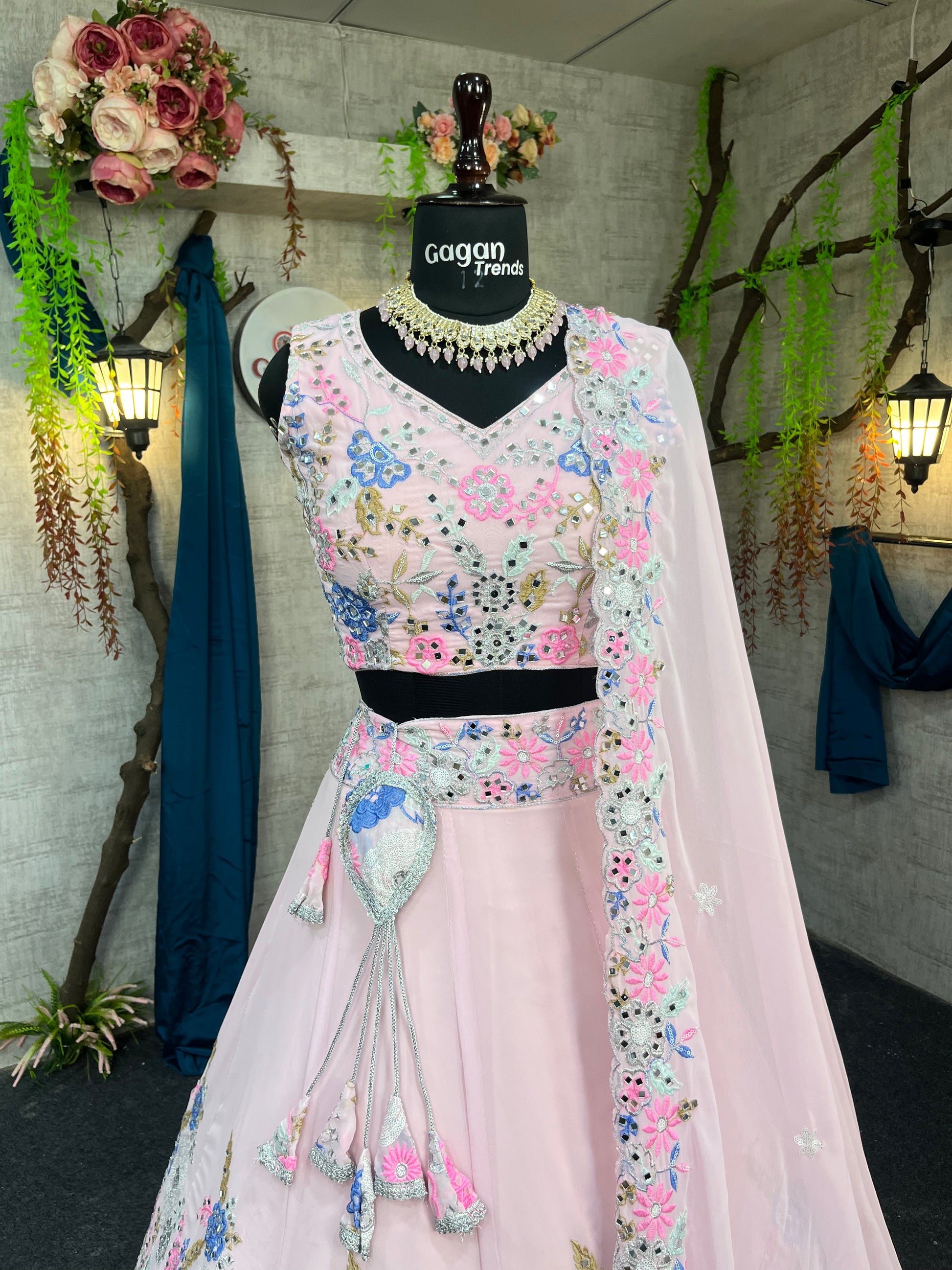 Fox Georgette Mirror Work Lehenga with Sequins Embroidery for Weddings & Parties