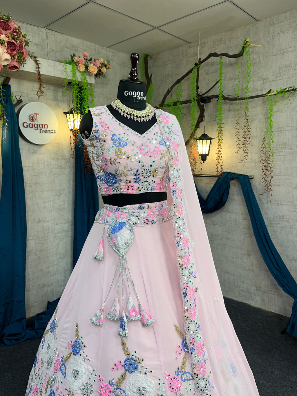 Fox Georgette Mirror Work Lehenga with Sequins Embroidery for Weddings & Parties