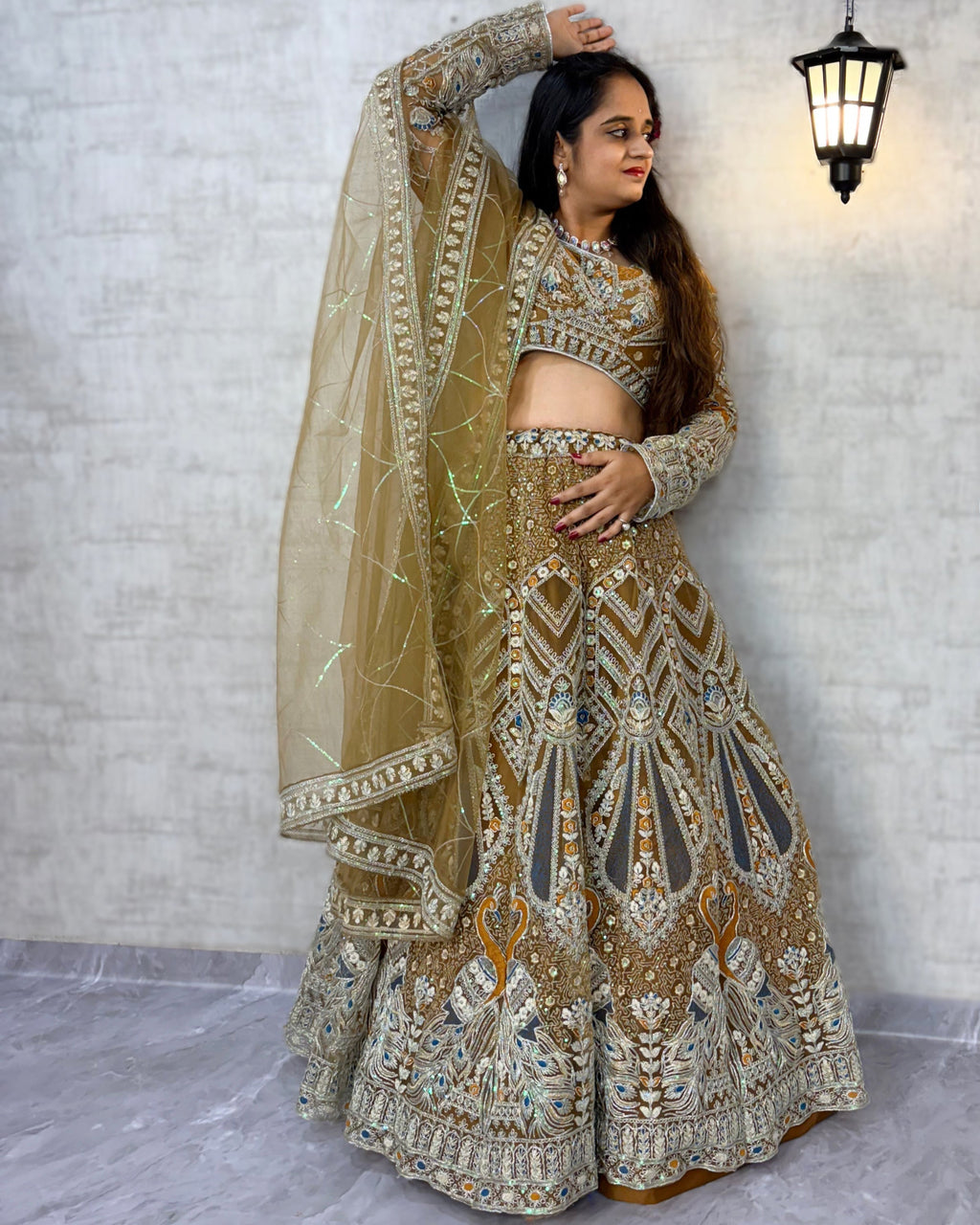 Goldish colour Soft Net Lehenga Choli with Coding Sequins Work