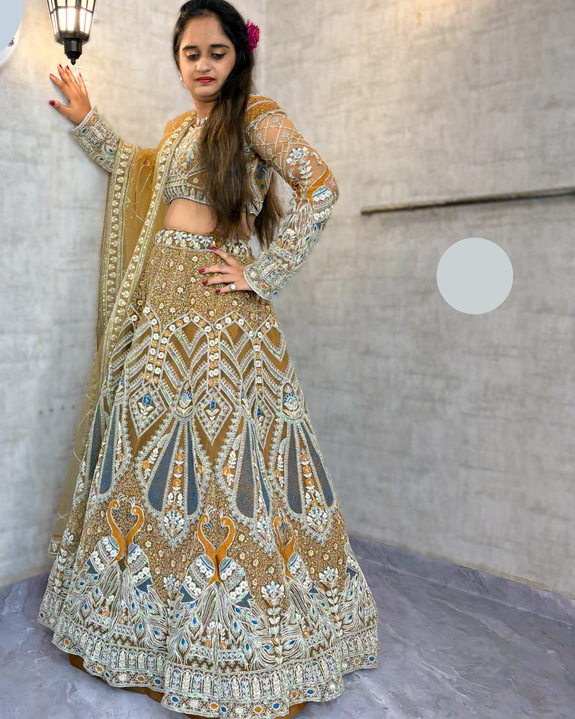 Goldish colour Soft Net Lehenga Choli with Coding Sequins Work